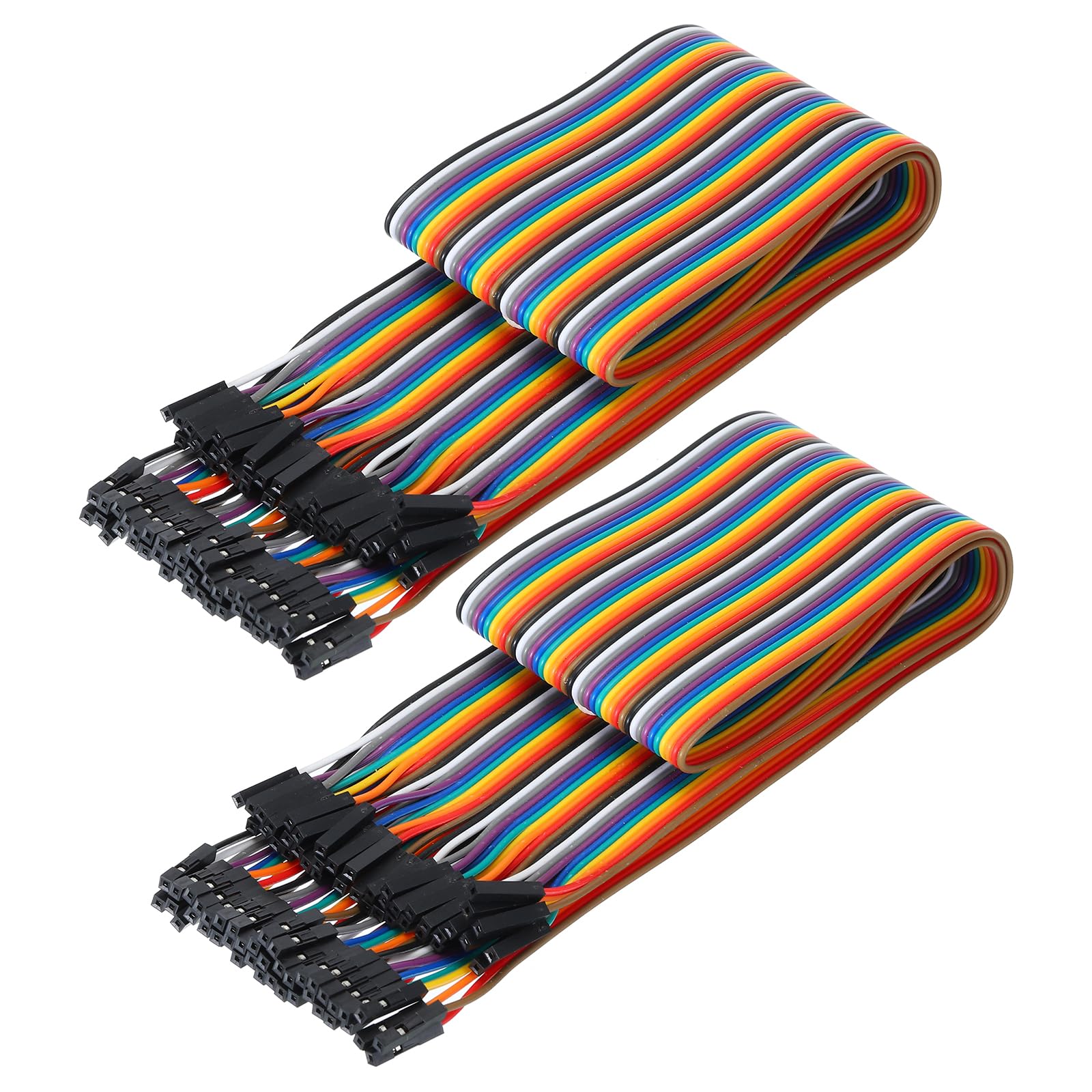 QUARKZMAN Femmina a Femmina Cavo a Nastro da 40 Pin per Breadboard 2.54mm Passo Cavi a Nastro Elettronici da 50cm per Progetti Elettronici Breadboard Confezione da 2