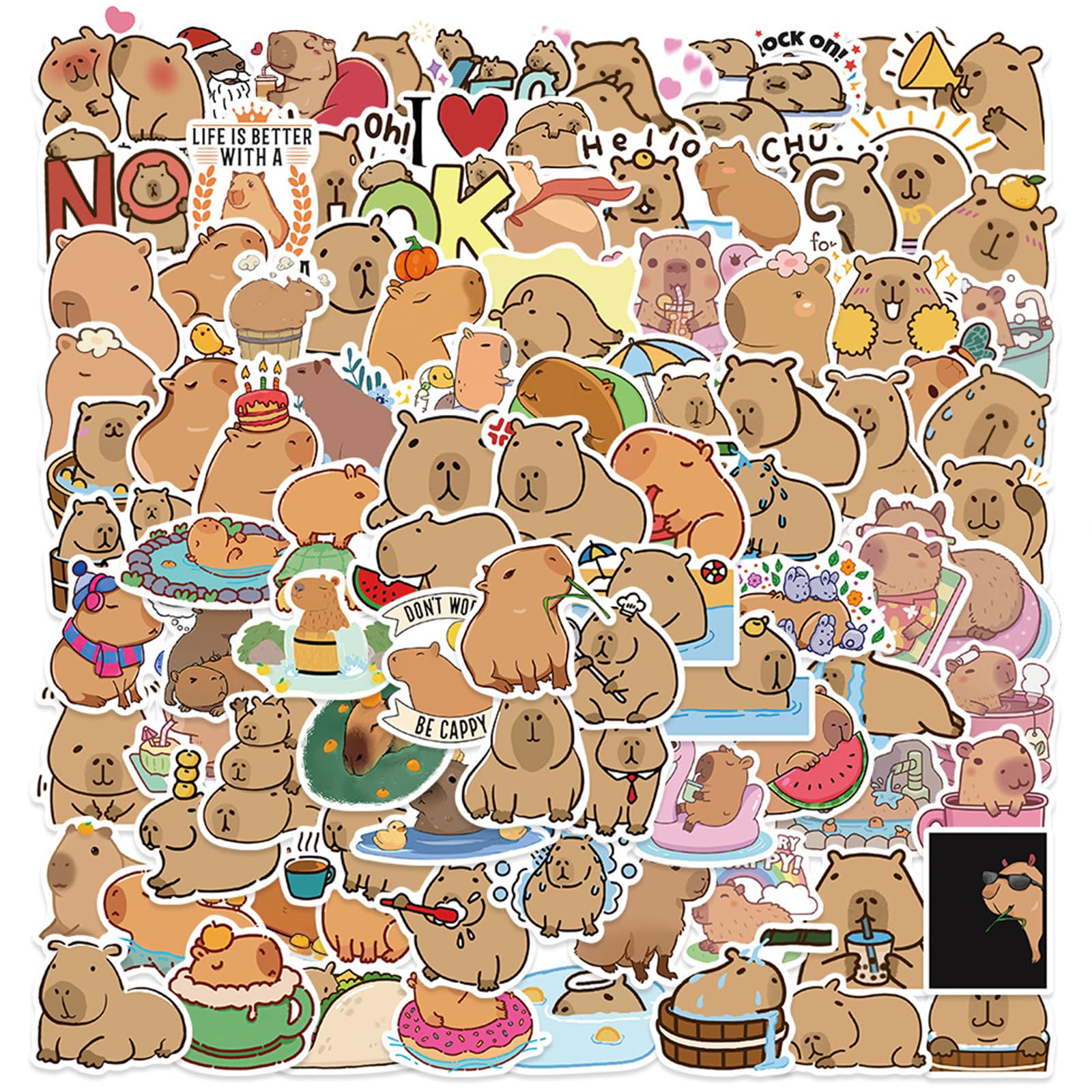 DKDDSSS100 PCS Capybara Stickers - Graffiti, Waterproof, Kawaii Animal Stickers for Laptop, Journals, Water Bottles, Luggage