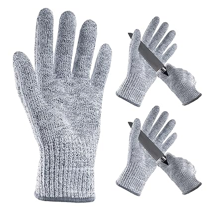 ANDANDA Cut Resistant Gloves, Food Grade Safety Kitchen Cuts Work Gloves for Oyster Shucking, Fish Fillet Processing, Meat Cutting and Wood Carving, Grey M 2 Pairs