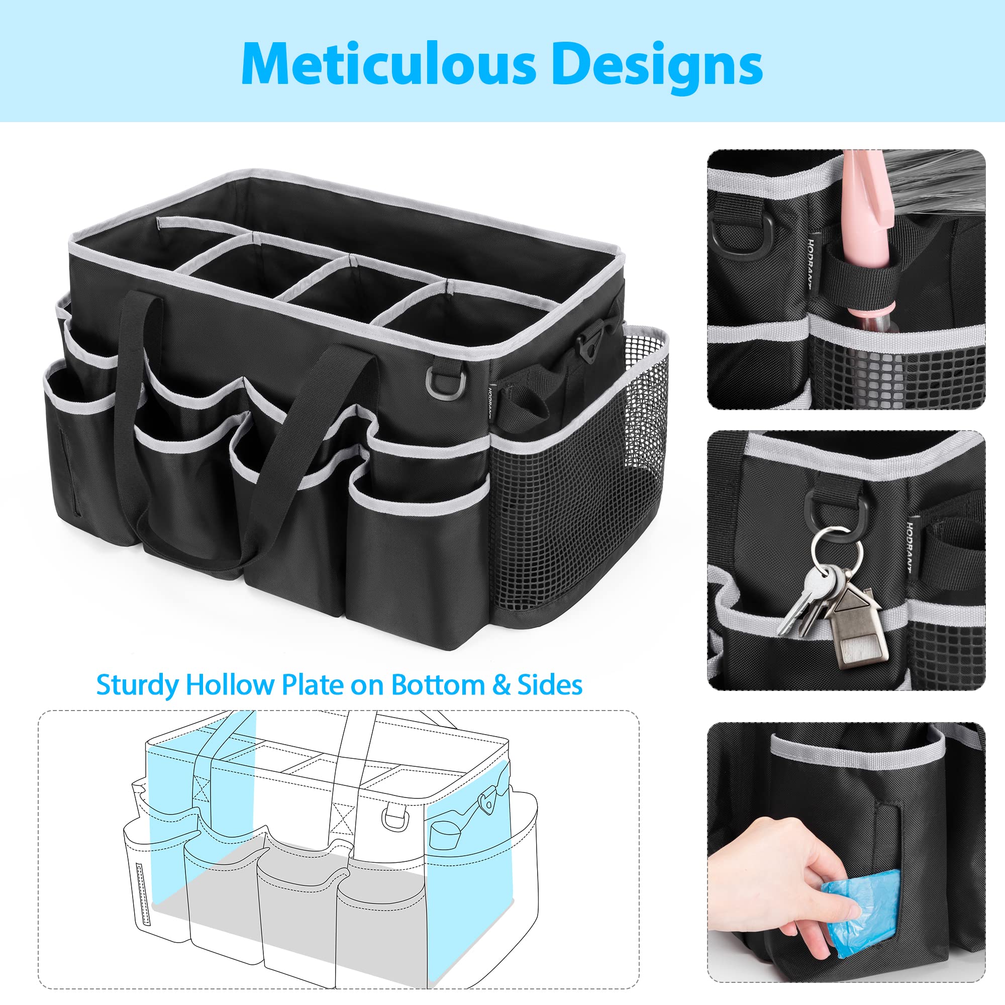 HODRANT Caddy per la Pulizia Della Casa Indossabile Extra-large, Organizzatore di Prodotti per la Pulizia, Borsa per Lavaggio Auto con Cuscinetti, Divisori, Maniglie