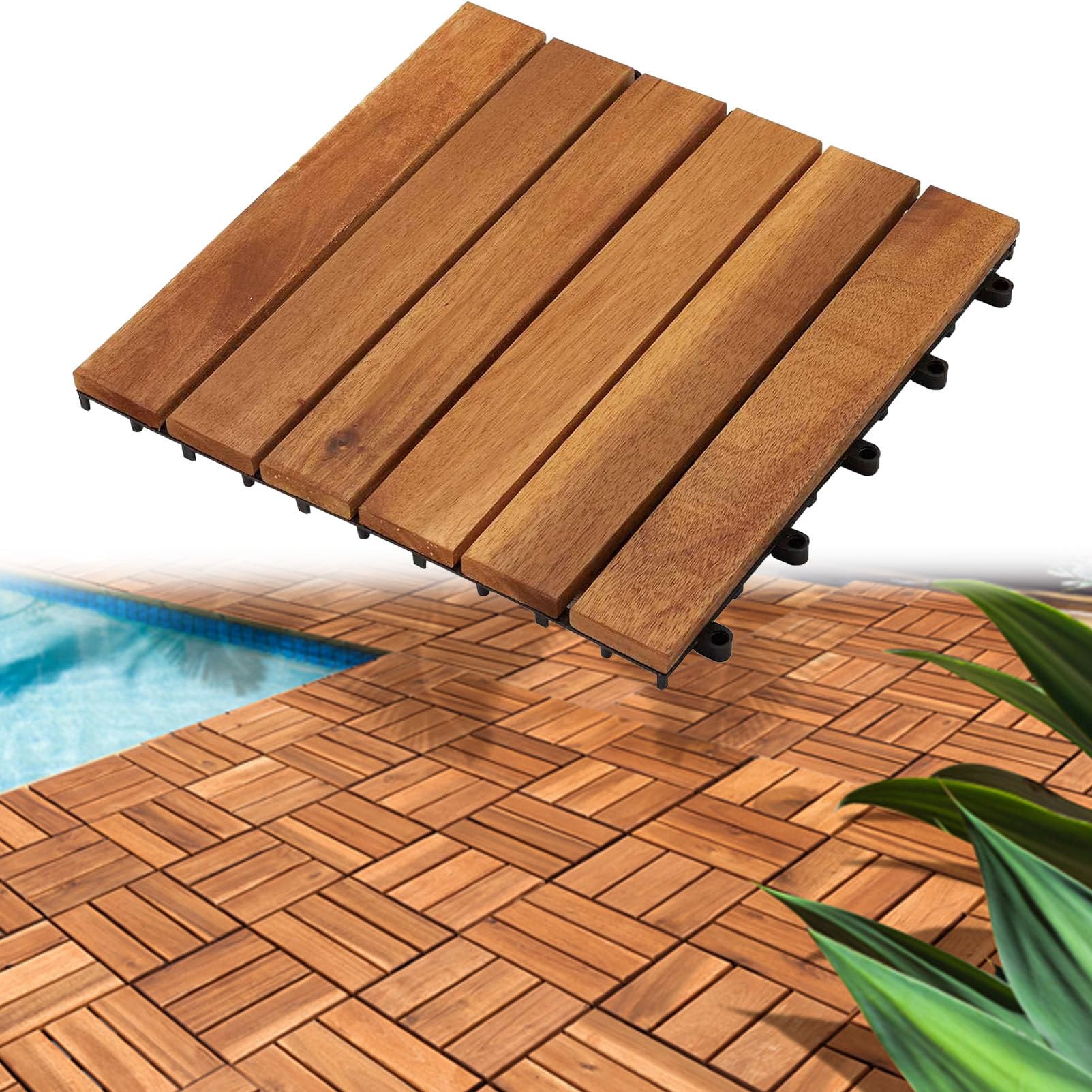 Pavimentazione a Incastro 30x30 cm 6-Slat-12pc | Pavimento per esterni in legno di acacia con sistema a incastro (click), resistente agli agenti atmosferici