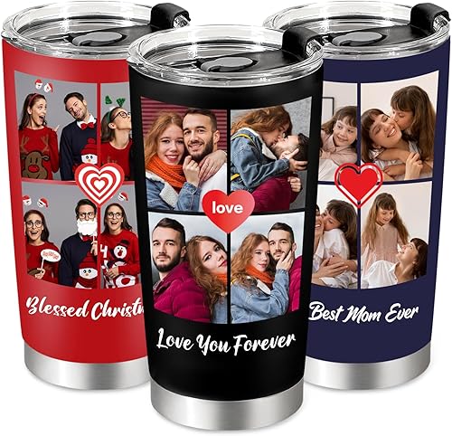 Vaso personalizado con imágenes y nombre de texto, vasos de acero inoxidable con foto personalizada de 20 onzas, taza de viaje personalizada,