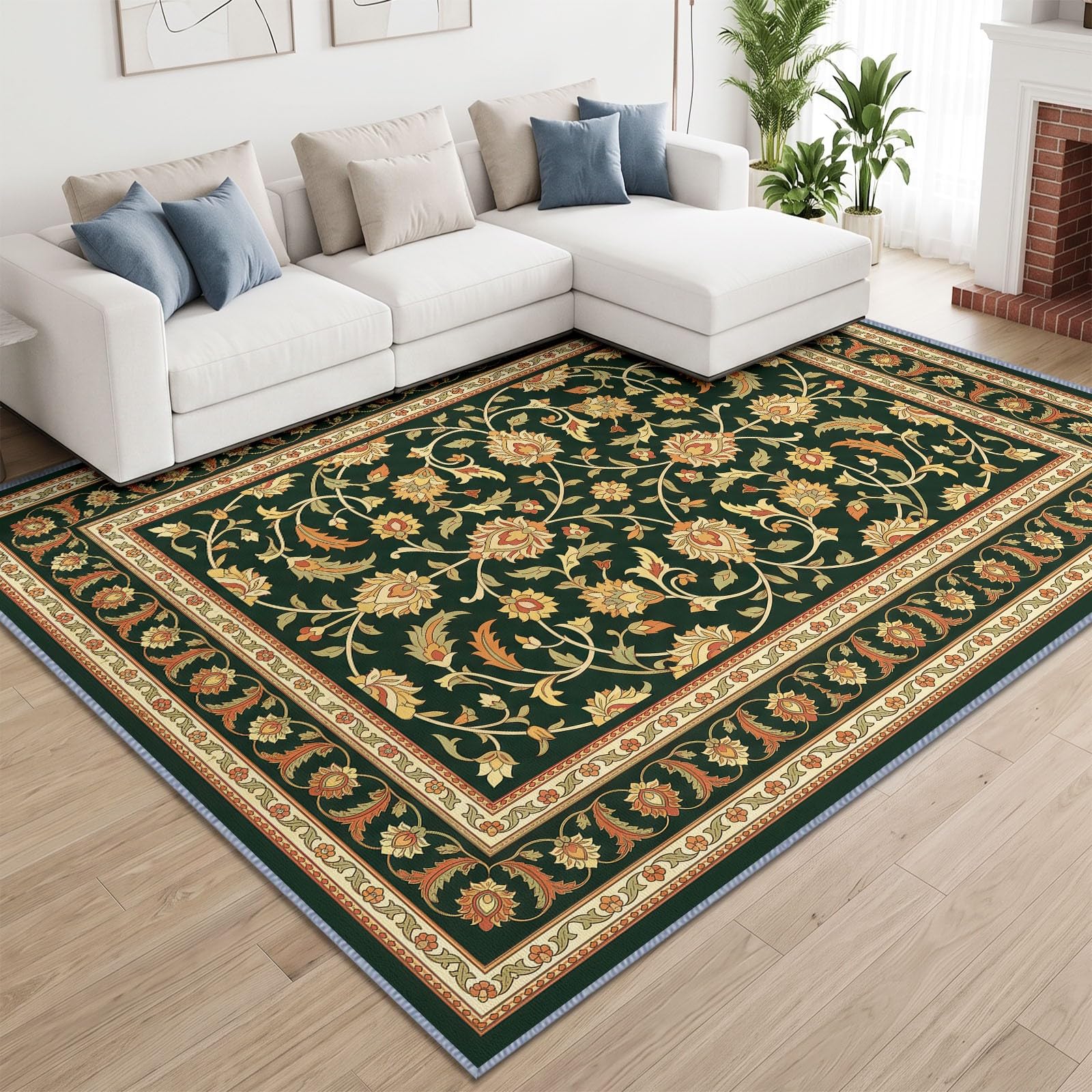 Générique Tapis Lavable Motif Floral Vert Foncé,140x200 cm