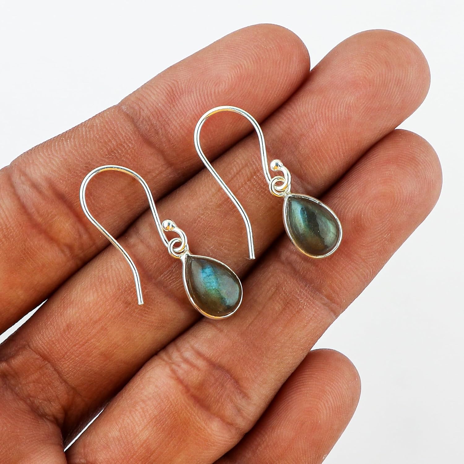 925 Sterling Silver Bezel Dainty Earrings, Natural Gemstone Cabochon, Handmade Lightweight Bohemian Jewelry, Healing Crystal, Hypoallergenic Statement Earring Gift for Women - Image 5