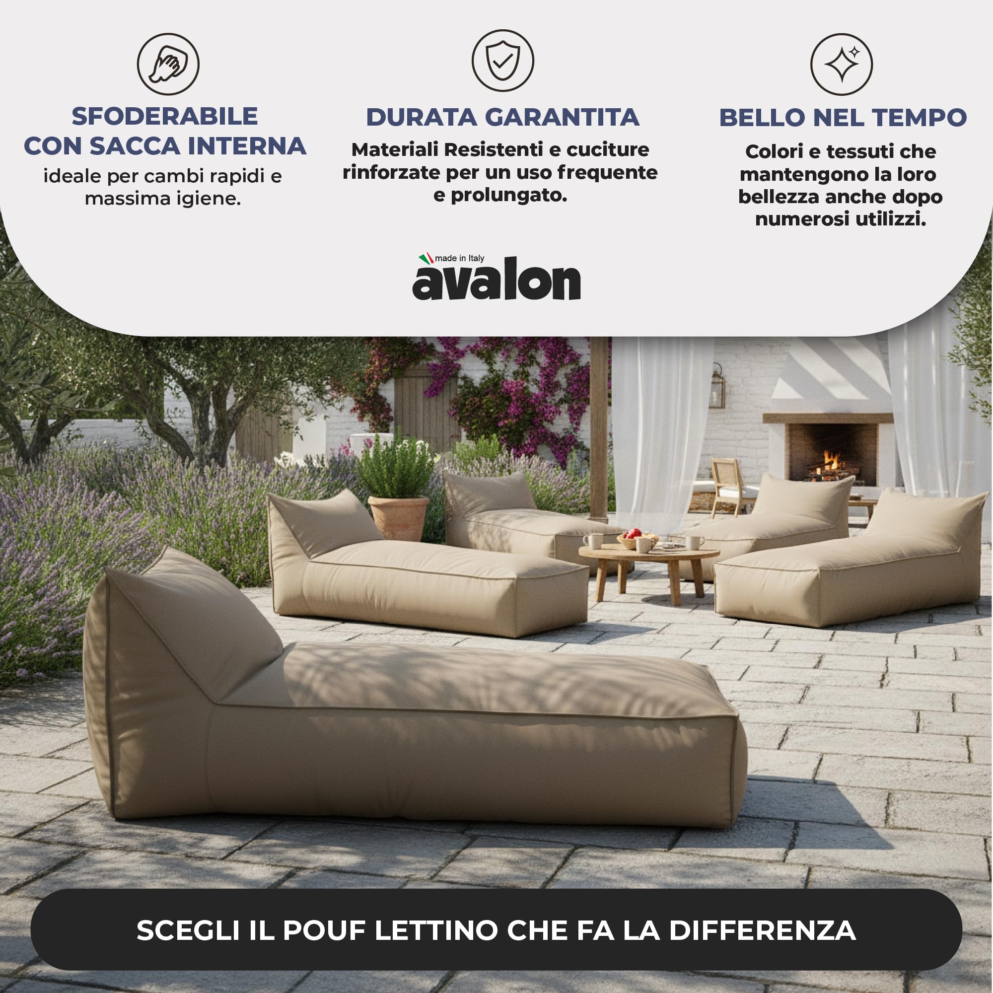 Avalon Pouf Chaise Longue da Esterno Impermeabile 70x160cm Grigio