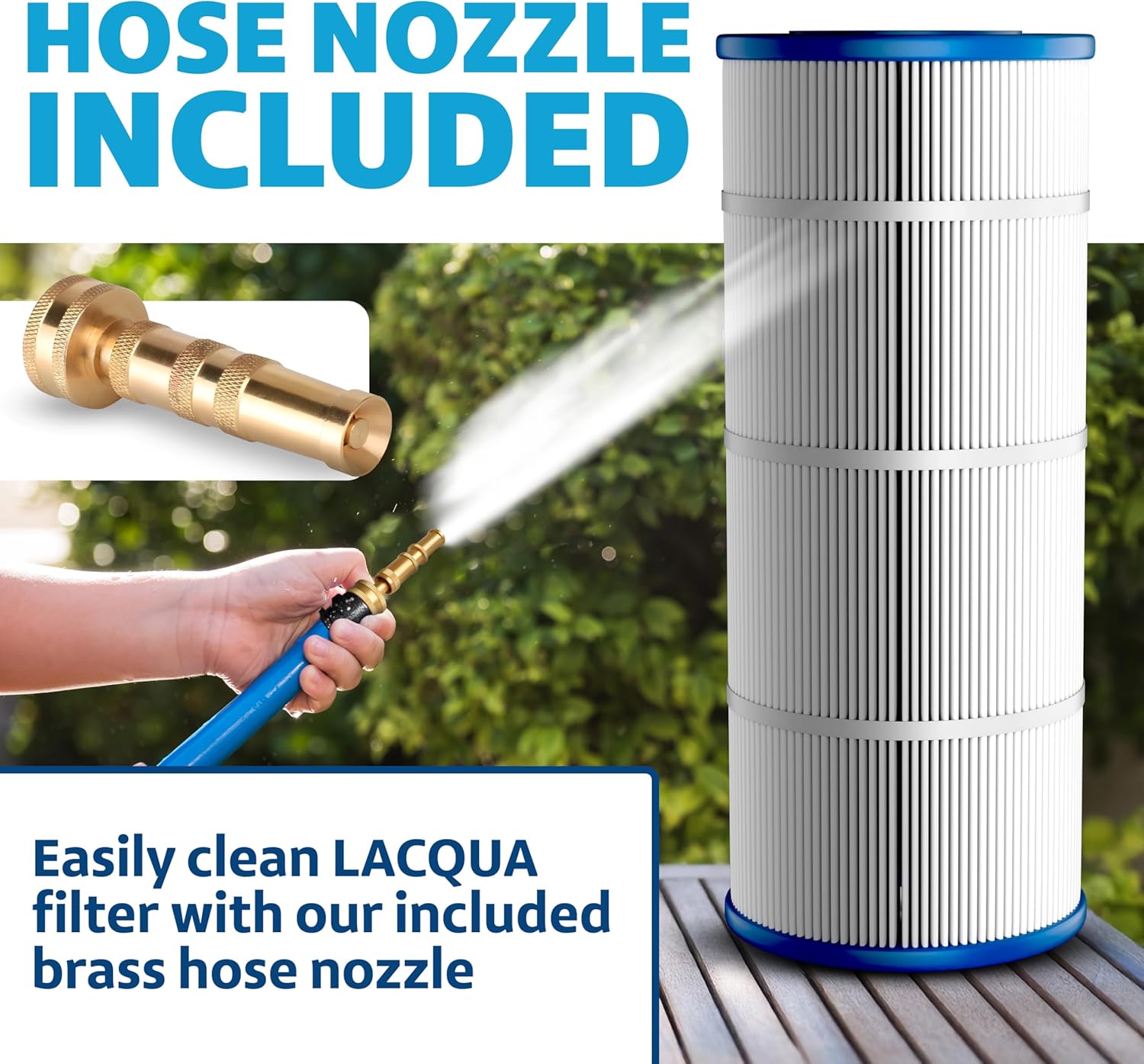 LACQUA Pool Filter Cartridge LQ2002 for Jandy CS200, R0462400, PJANCS200, Unicel C-8418, Filbur FC-0823, Ultral-B9, Aladdin 35002. Hose Nozzle Included