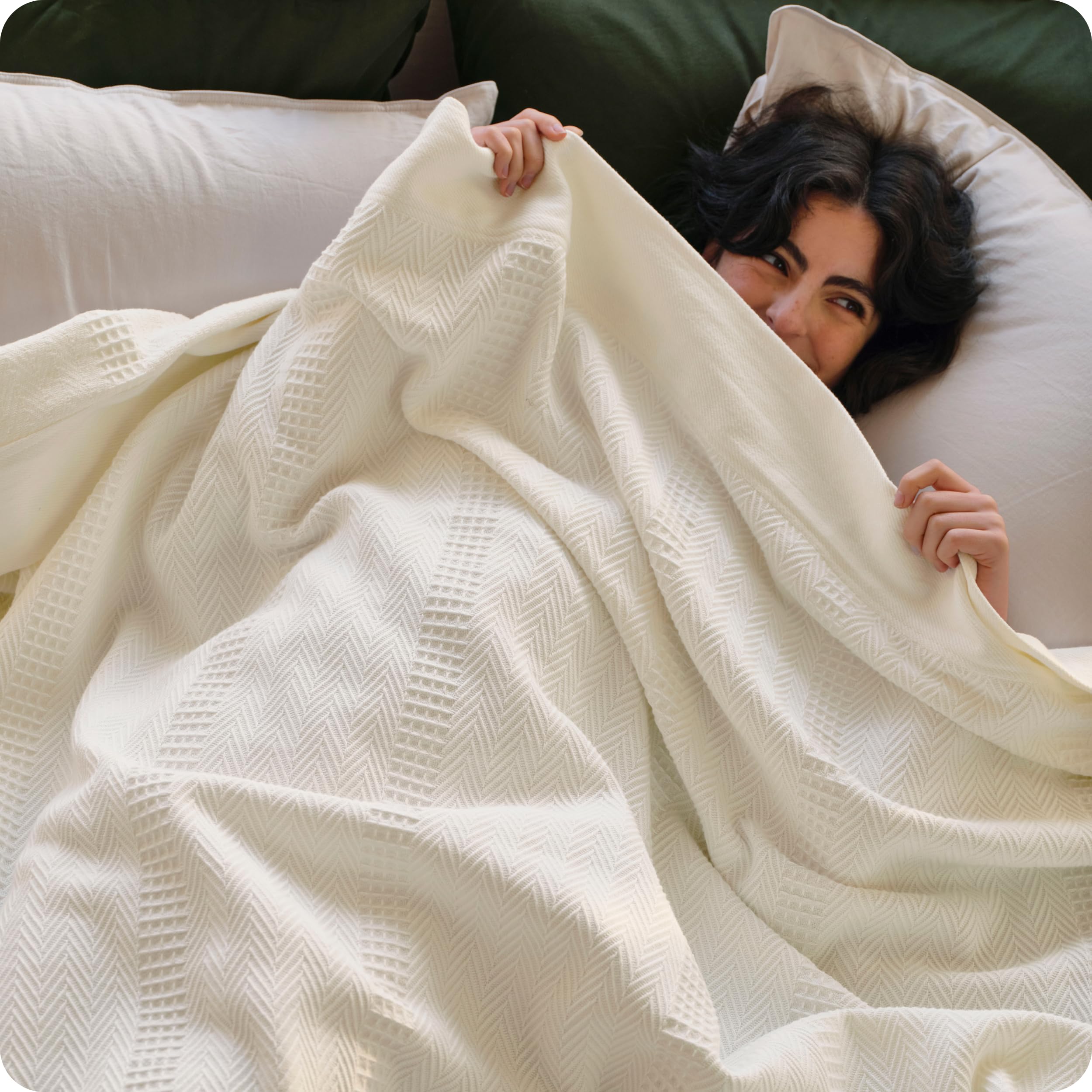 Photo 1 of Bedsure 100% Certified Organic Cotton Blanket - Twin Size, Soft & Breathable Luxury Blankets for Bed, All Seasons Waffle & Herringbone PureWoven Textured Thermal Blanket for Adults, Kids, White