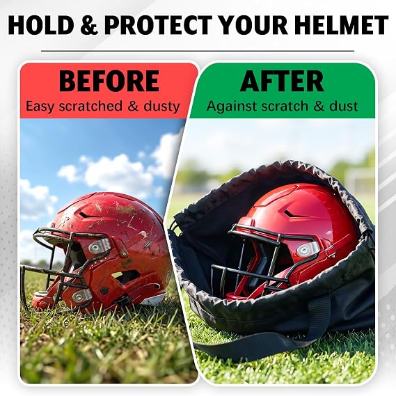 Helmet Bag Carrying Pouch - Helmet Travel Storage Case with Soft Lining & Drawstring Closure for Football Hockey Bike Helmets, Water-Resistant with Shoulder Strap