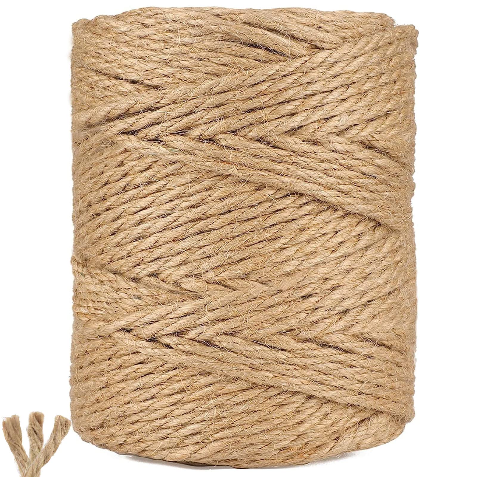 ARISKEY4mm Natural Jute Twine, 328 Feet Rope for Crafts Hemp String Suitable for DIY and Weaving Projects,Gardening Purposes and Outdoor Heavy-Duty Use