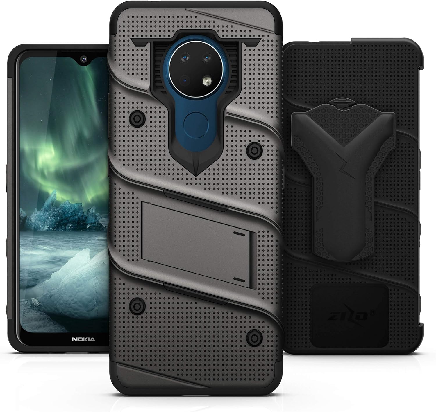 ZIZO Bolt Series for Nokia C5 Endi Case with Screen Protector Kickstand Holster Lanyard - Gun Metal Gray & Black