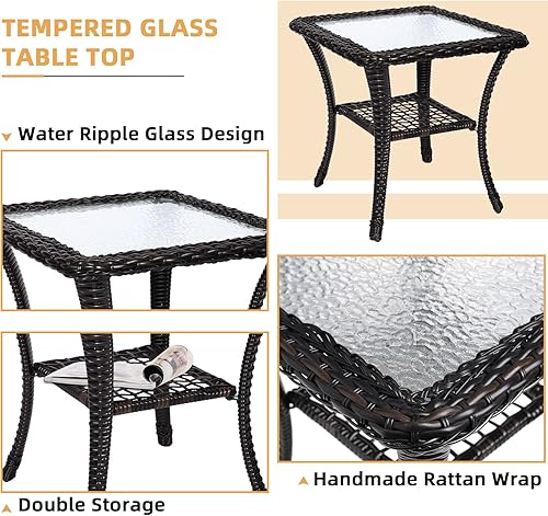 Miniatura 6 de Juego de 3 piezas de mimbre para patio, muebles de exterior, juego de conversación de patio, silla mecedora giratoria de 360 grados con cojines