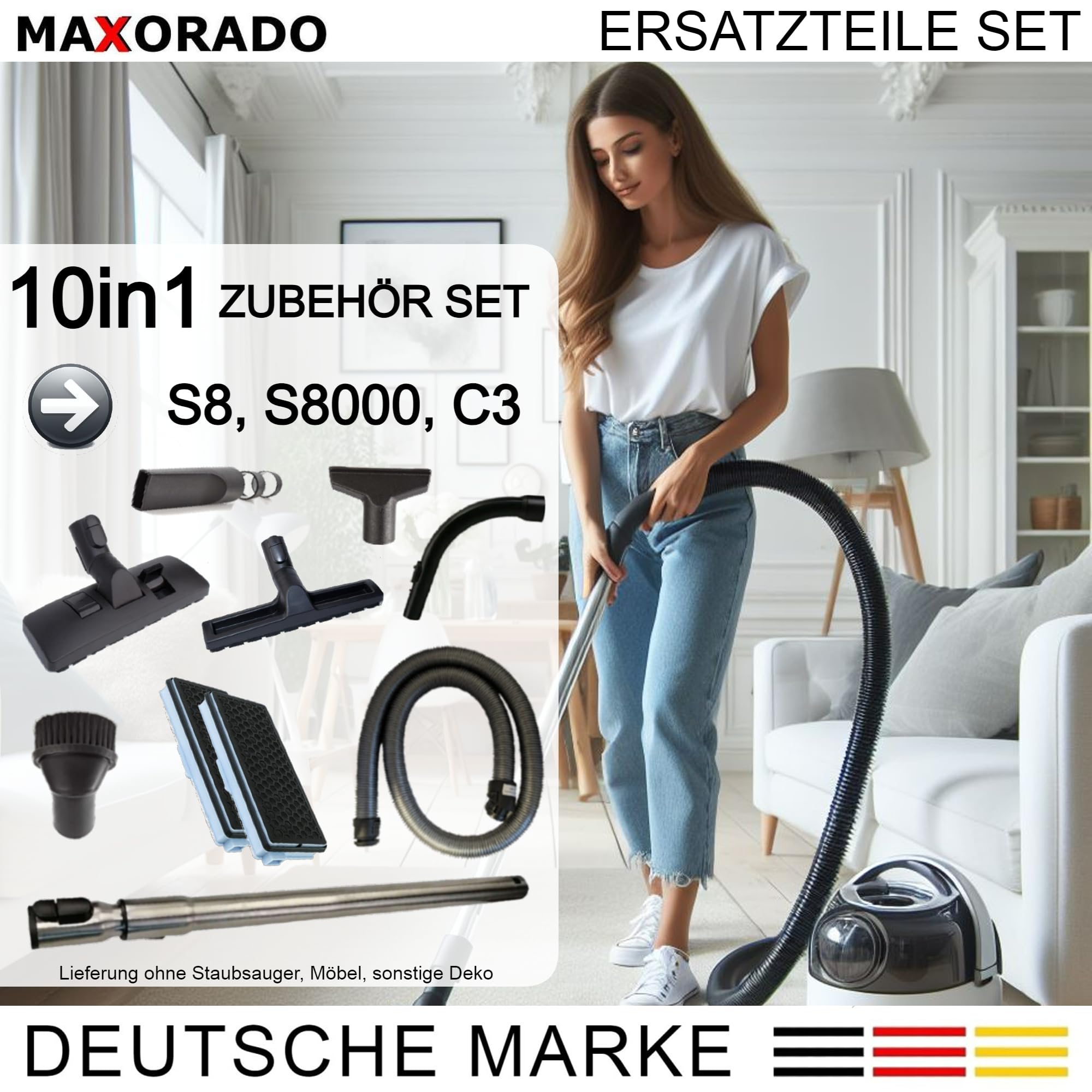 Ersatzteile Set kompatibel mit Miele Complete C3 S8 S8340 S8430 S8520 S8530 | Kombidüse + Rohr + Handgriff + Schlauch + Düsen + 2 HEPA Filter Zubehör S8710 S8730 S8790 Bodendüse Düse