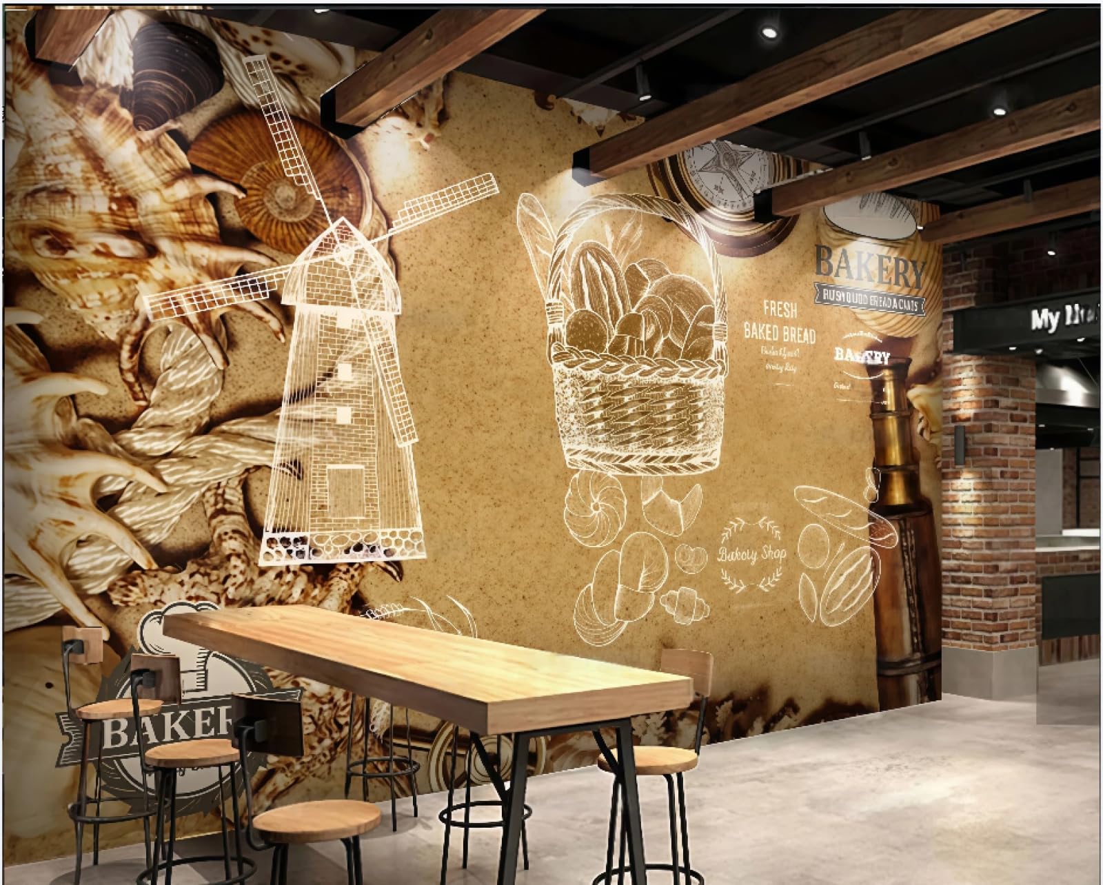 XDOUBAO Wallpaper Hand-Painted Delicious Handmade Bread Western Pastry Cake Room Shopping Mall Afternoon Tea Western Restaurant Background Wall Wallpaper Coffee Shop Mural,3D,350x245cm