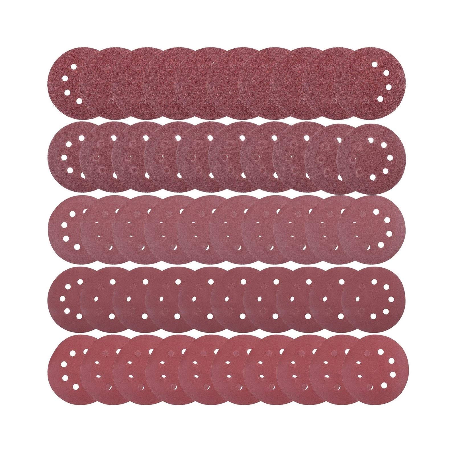 Papel de lija de lijadora 50pcs 5 pulgadas 125mm Ronda Discos de lijado pulido Hoja de papel de lija 8 Agujero de molienda for pulir 40-600 herramienta abrasiva Grit