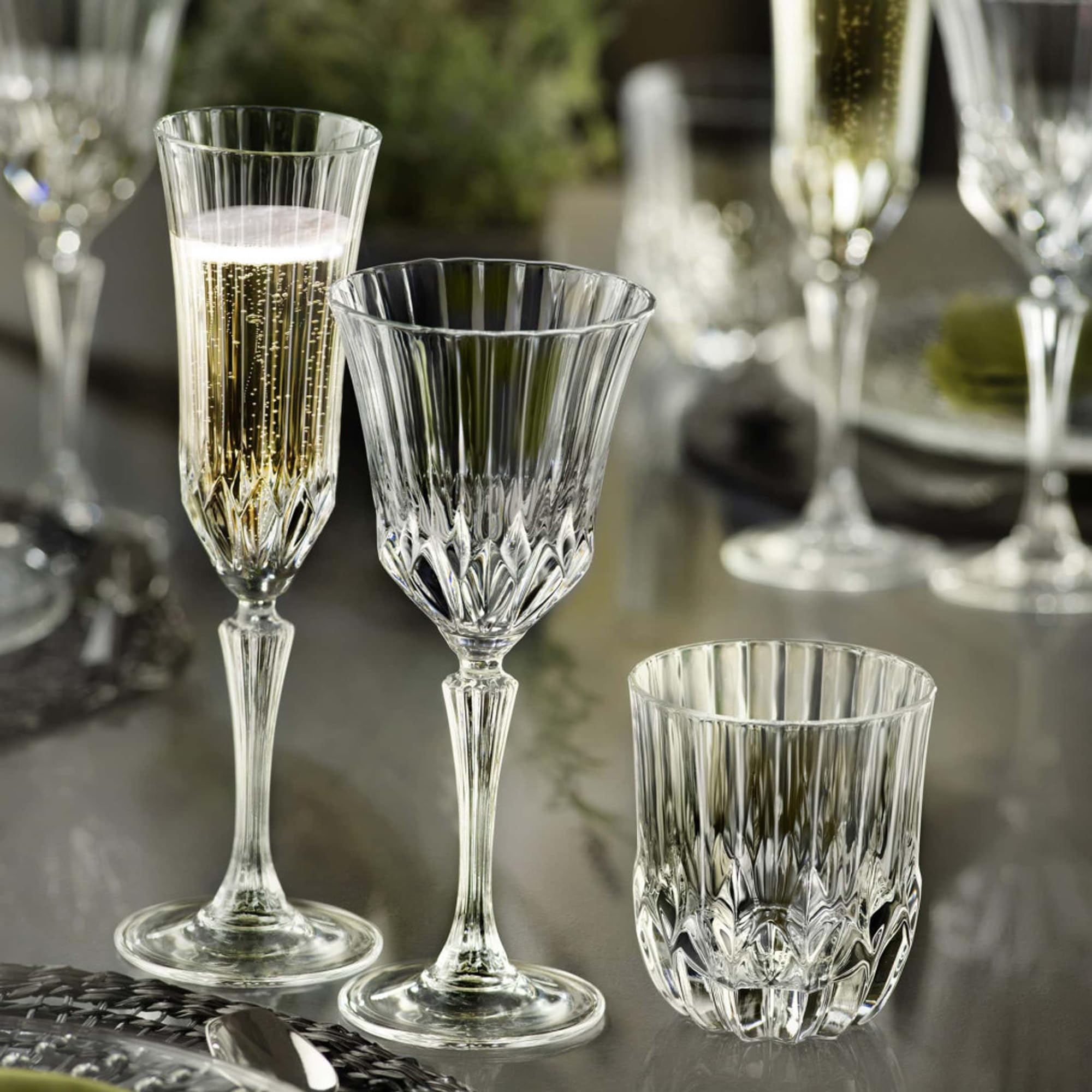 Sicignano | Juego de 6 copas de 28 cl, con 6 vasos de 35 cl, Adagio para vino, agua, whisky, licores, cócteles, cristal ecológico, transparentes, resistentes – regalo cubo champán negro 2 botellas