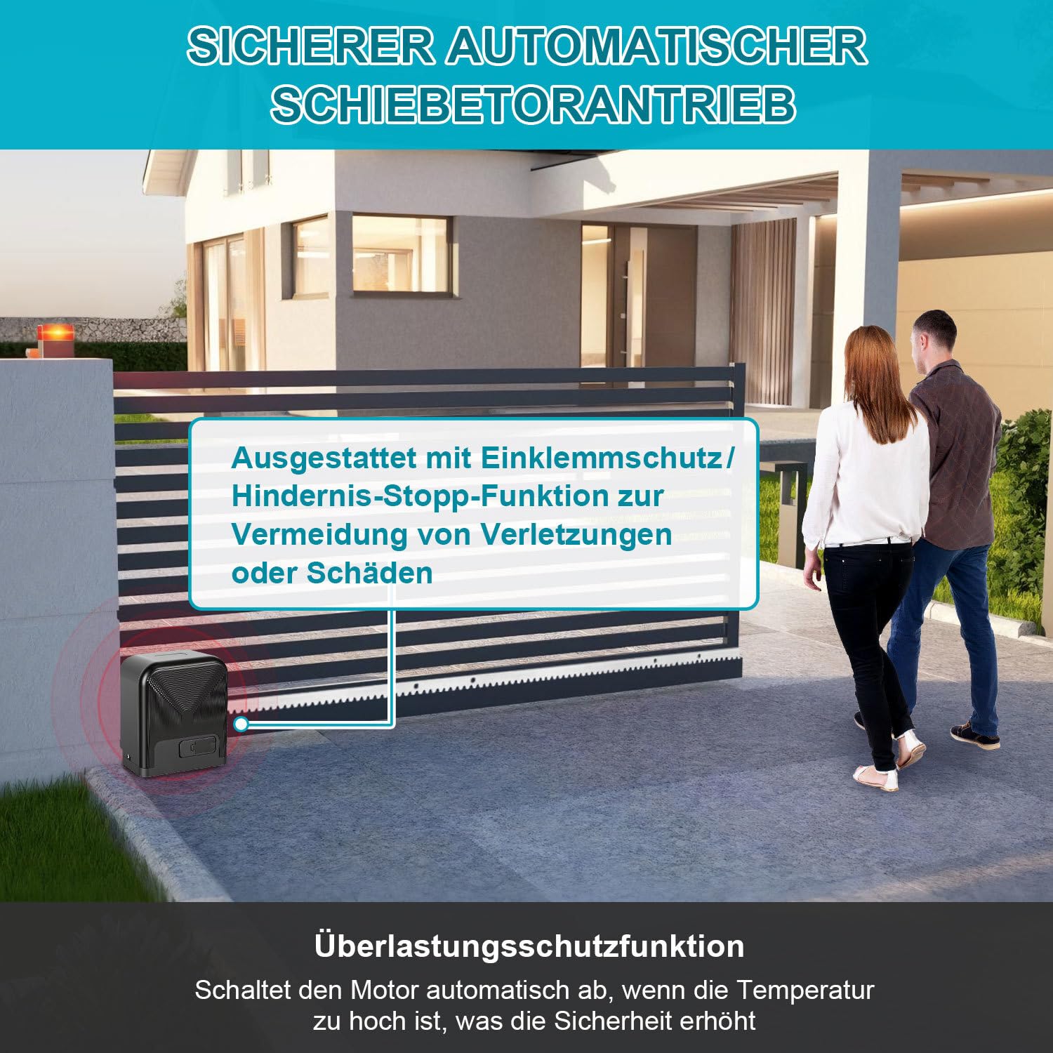 Motore per cancello scorrevole 370W 800kg, azionamento per cancello da garage, set di azionamento per cancello scorrevole con telecomandi e Smart WiFi, azionamento automatico per cancello a