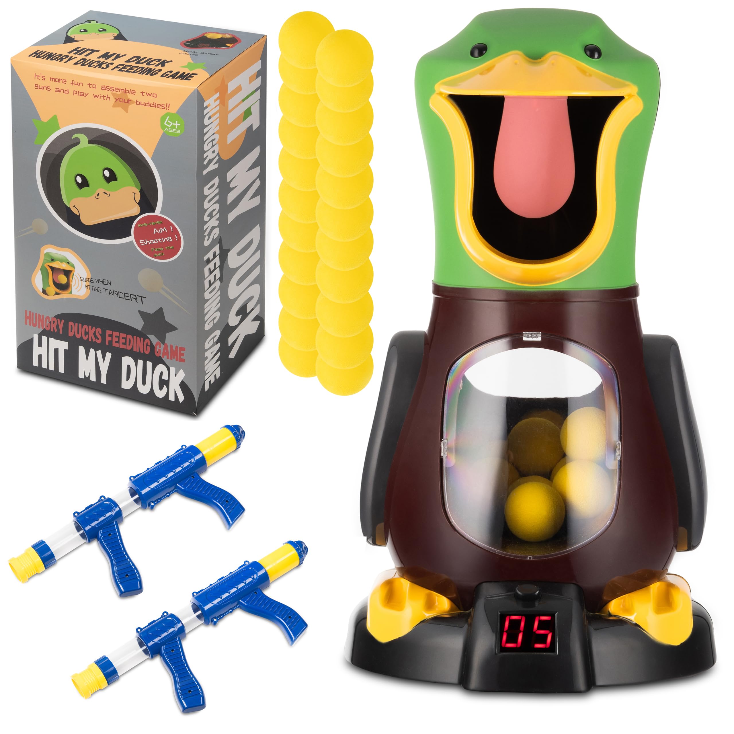 COIL Coffret de tir Blaster pour Enfants – Canard XXL avec Effets sonores et Lumineux et marqueur LCD, Comprenant 2 Pistolets à air comprimé et 24 balles en Mousse, à partir de