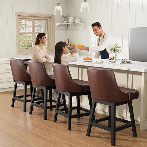 Miniatura 9 de Taburetes de bar giratorios con respaldos, 26 pulgadas de altura de mostrador, taburetes de bar modernos de cuero extra tapizados con patas