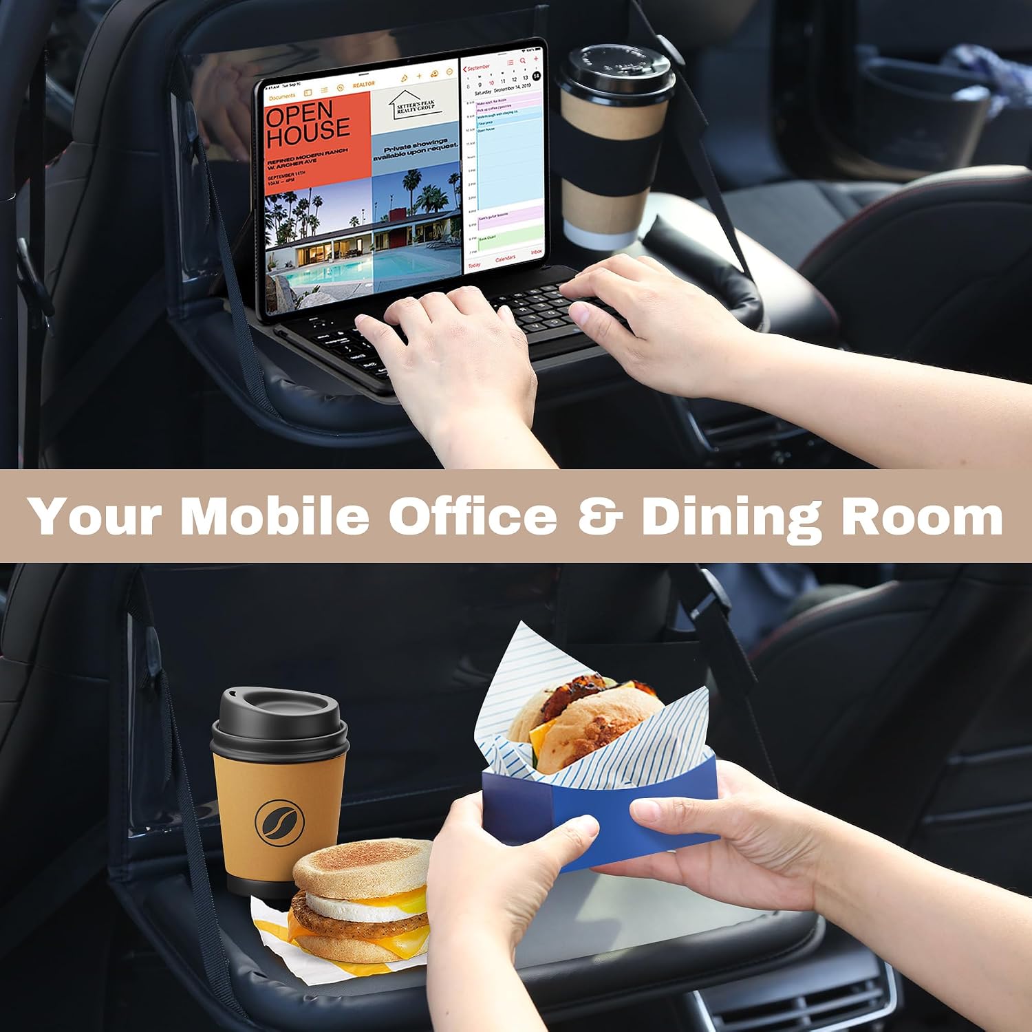 JEYODA Car Back Seat Organizer with Tablet Holder - Multi-Pocket Storage Organizer for Auto Mobile Office & Dining, Adjustable Height Folding Design, Fit for Most Car SUV Van