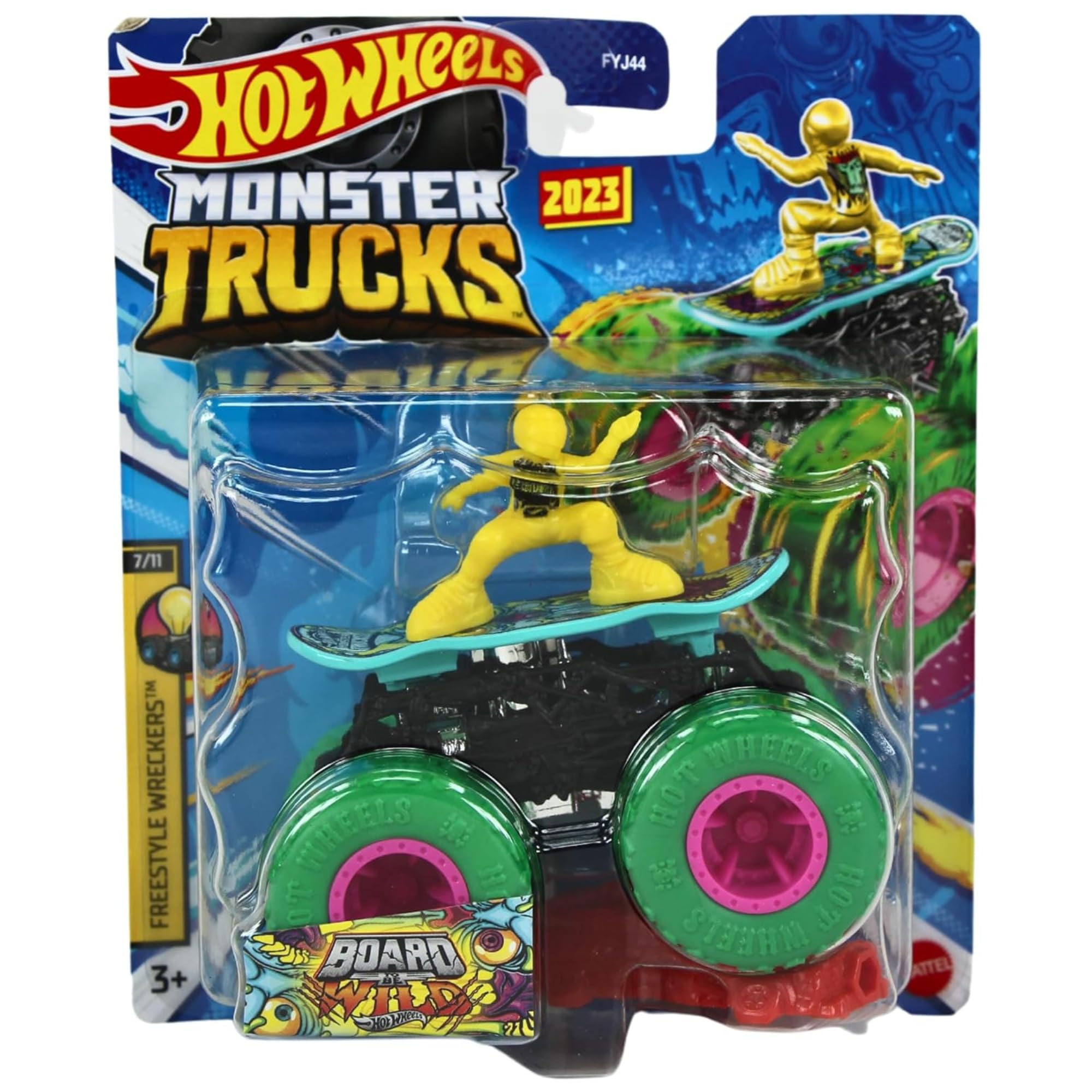 Hot Wheels Monster Trucks 2023 1:64 Scale Freestyle Wreckers 7/11 Board to be Wild