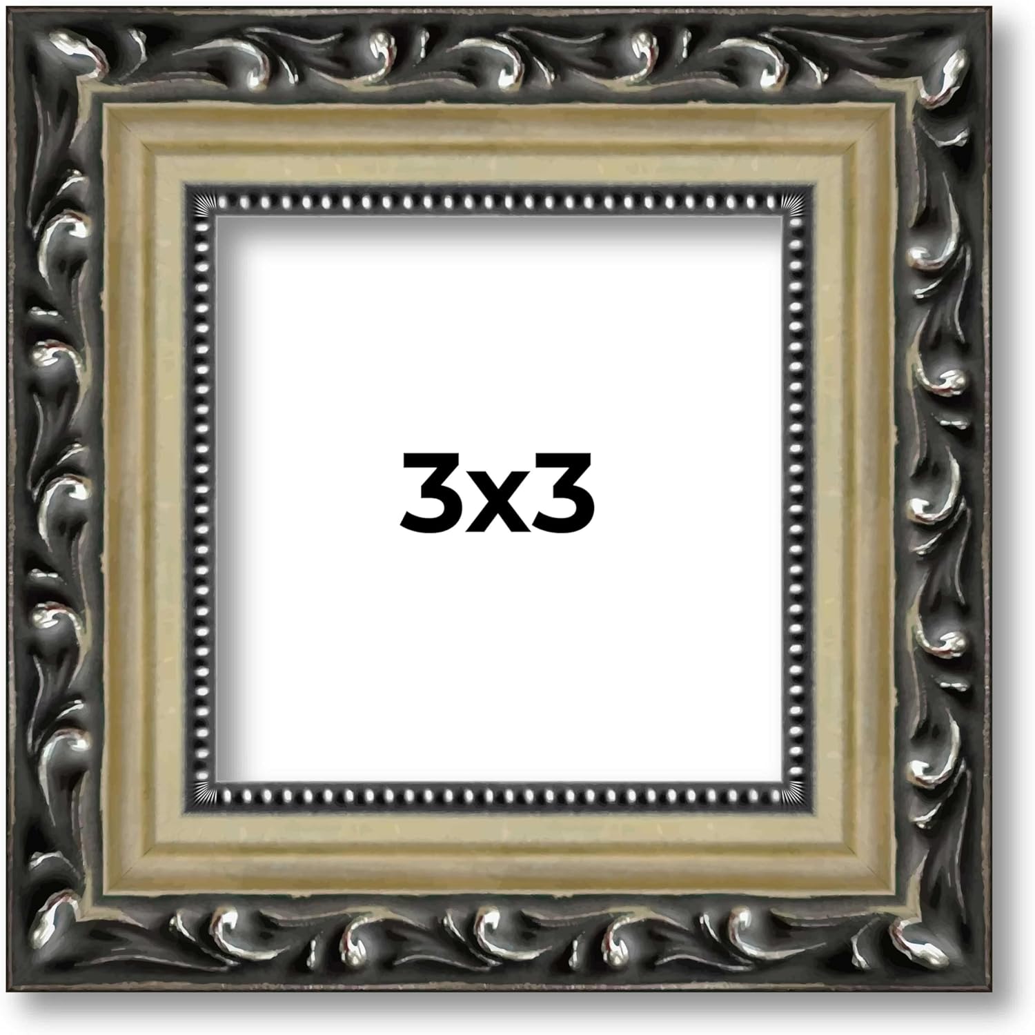 3x3 Silver Picture Frame - Traditional Wood Photo Frame Complete with UV Acrylic, Foam Board Backing & Hanging Hardware