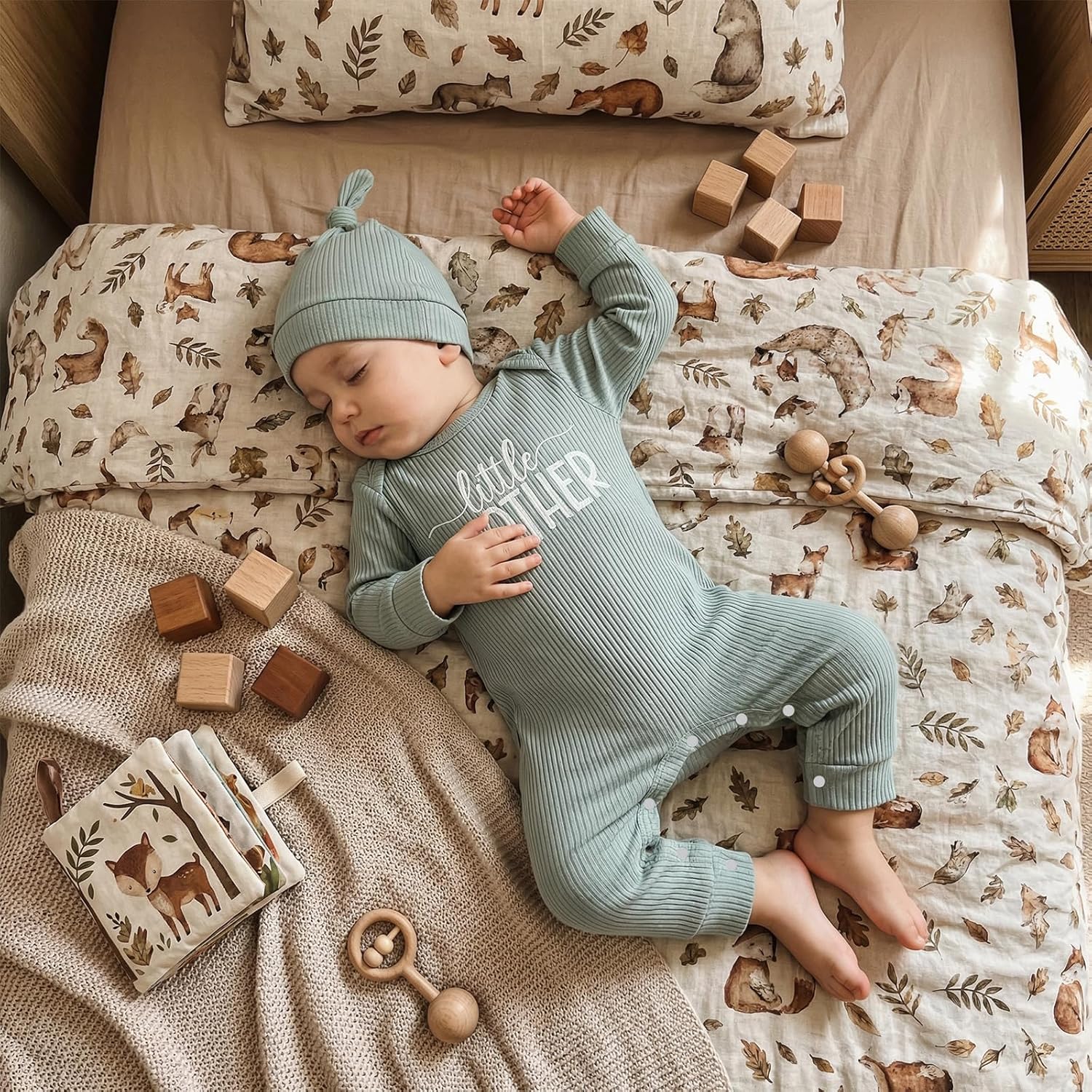 allshope Newborn Baby Boy Fall Outfit Romper Lil Bro Embroidery Long Sleeve Jumpsuit Bodysuit Infant Winter Clothes - Image 3