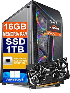Pc Gamer Computador Cpu Ryzen 5 5600G / SSD 1TB M.2 NVMe / 16GB Memória Ram Ddr4 / GTX 1650 4GB Nvidia GeForce + Windows 11 Pro