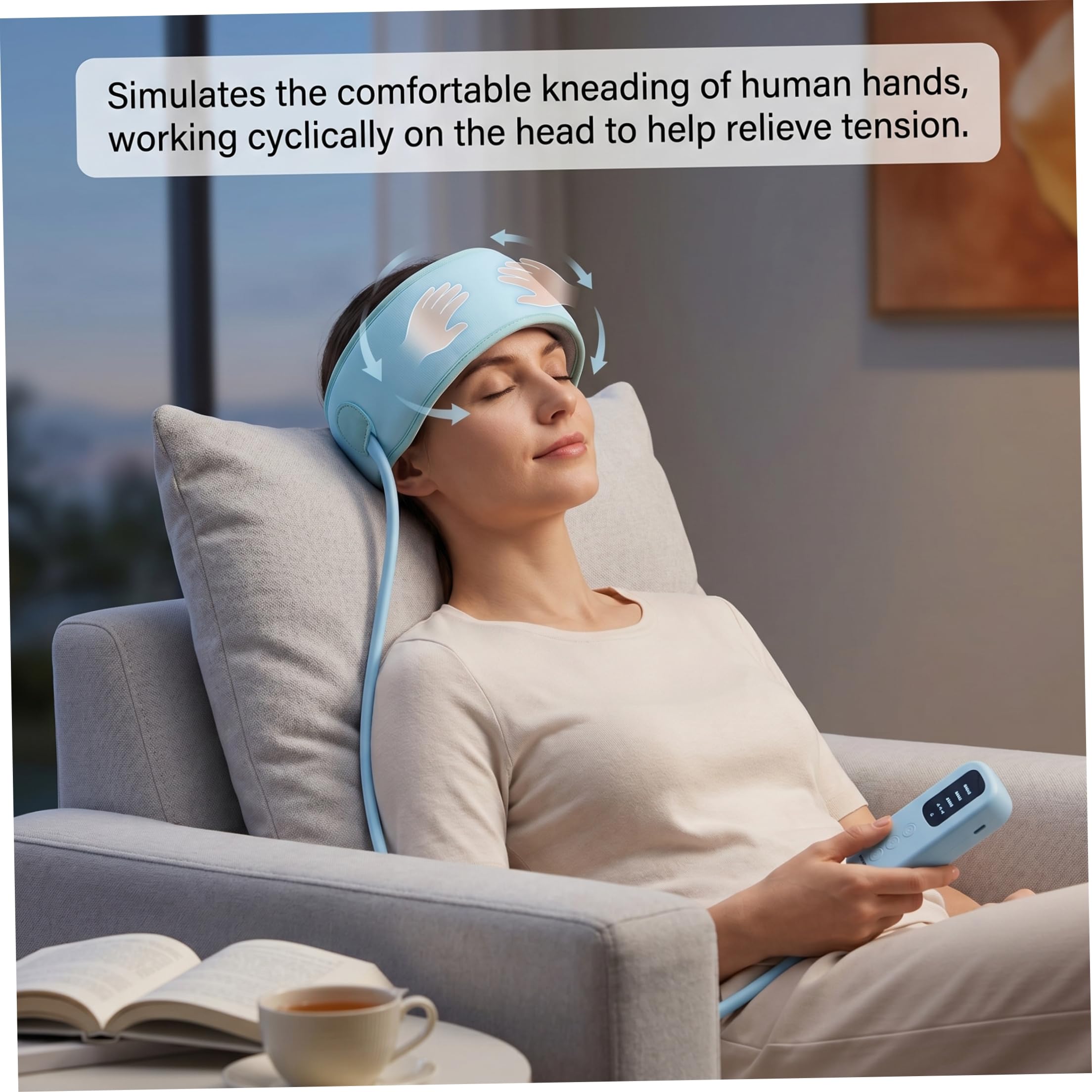 Massaggiatore elettrico per la testa, massaggiatore per il cuoio capelluto con impastamento e calore per il relax e sollievo dallo stress, blu