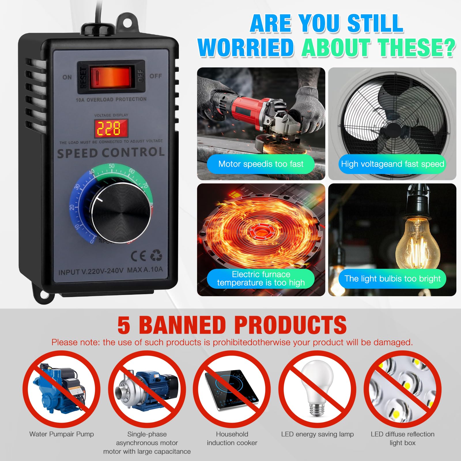 Variateur De Vitesse 220V 4000W SCR - Régulateur Pour Moteur, Ventilateur, Outils