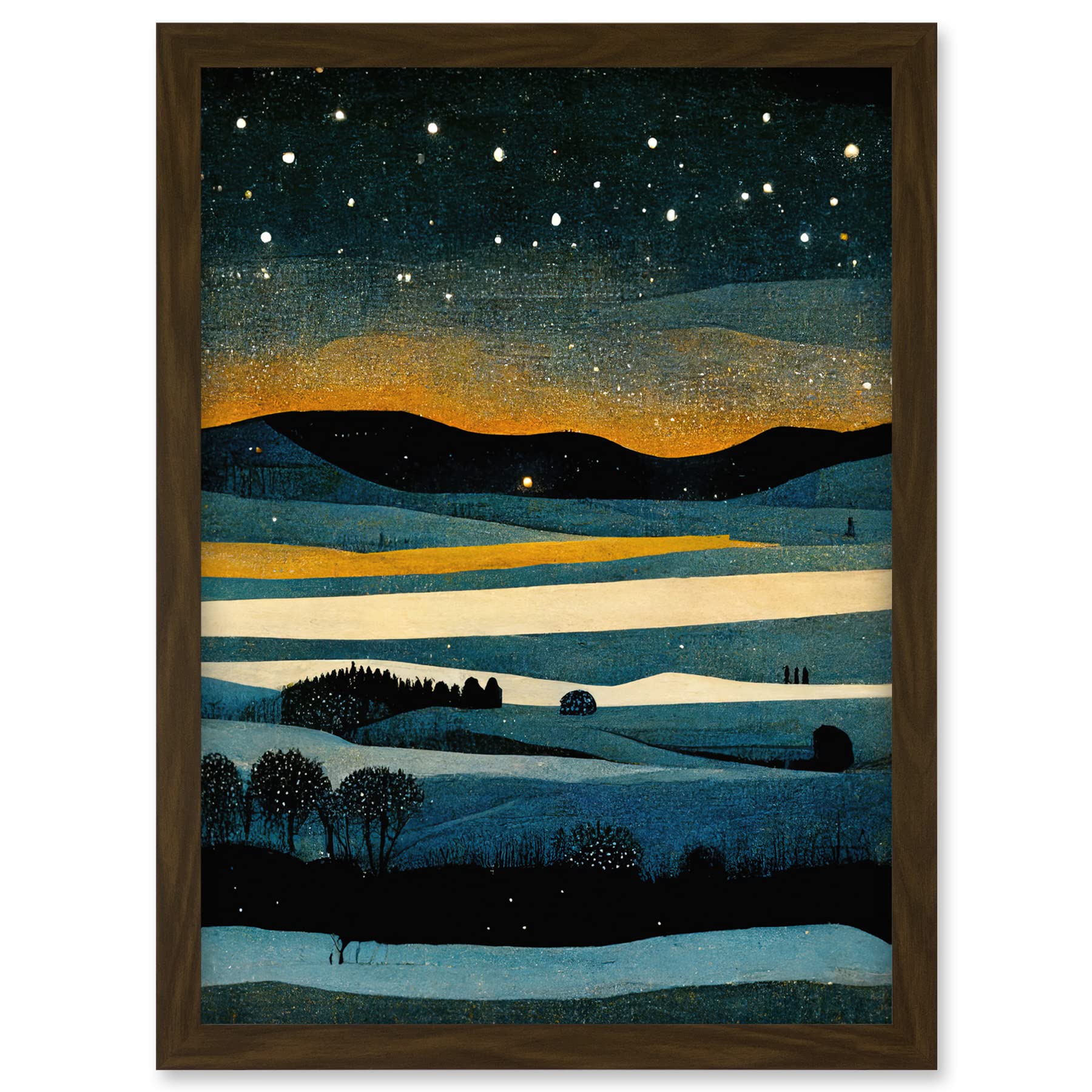 Doppelganger33 LTD Star Filled Twilight Landscape Painting Artwork Framed A3 Wall Art Print