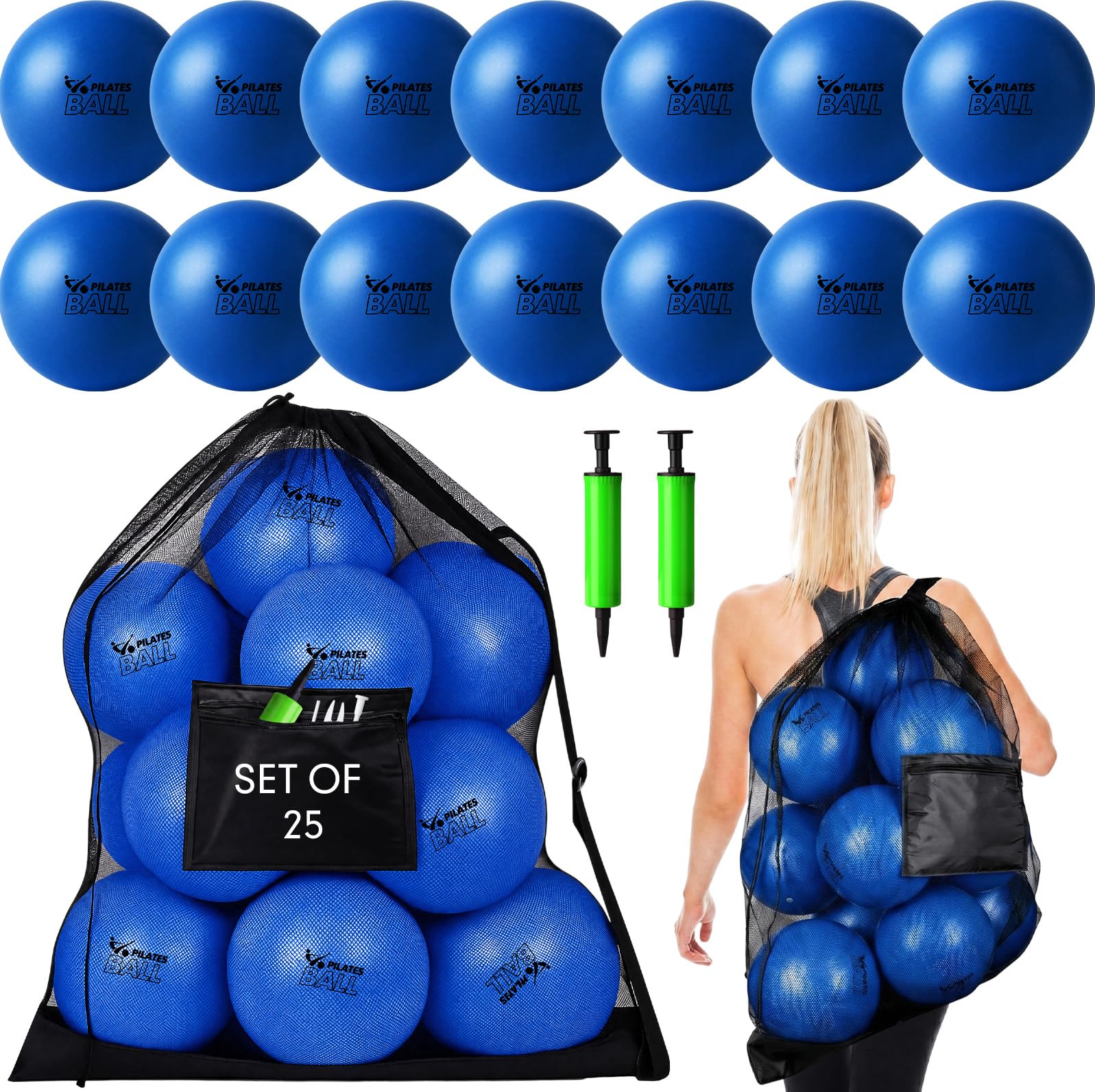 Motionchic Set of 25 Pilates Balls Bulk 9 Inch Small Exercise Ball,Blue