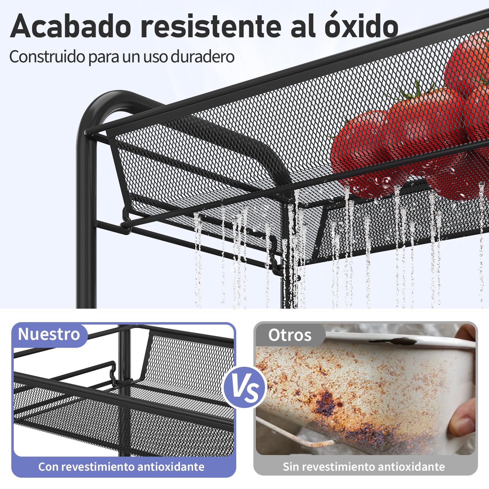 Urackify Carrito Auxiliar con Ruedas 3 Niveles, Carro Cocina Móvil para Baño, Cocina Carro de Almacenamiento con Ruedas de Metal Resistente al Óxido, Negro