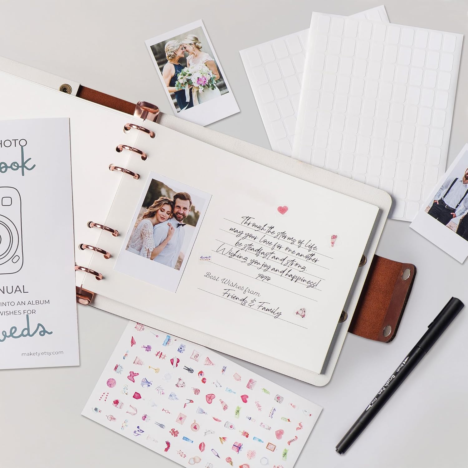 MAKETY Personalized Wedding Guest Book for Signing - Custom Cover, Leather Spine - Polaroid Picture 150 GSM Pages (Small 5.5"x8" 20-80 Sheets)