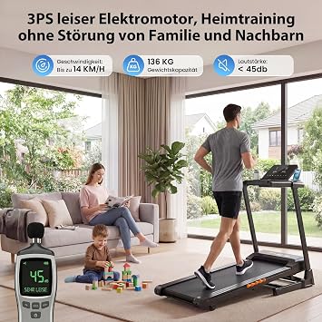 JAGJOG Laufband für Zuhause mit 15% Auto-Steigung 1-14 km/h 3-PS-Motor 12 Programme LED-Anzeige