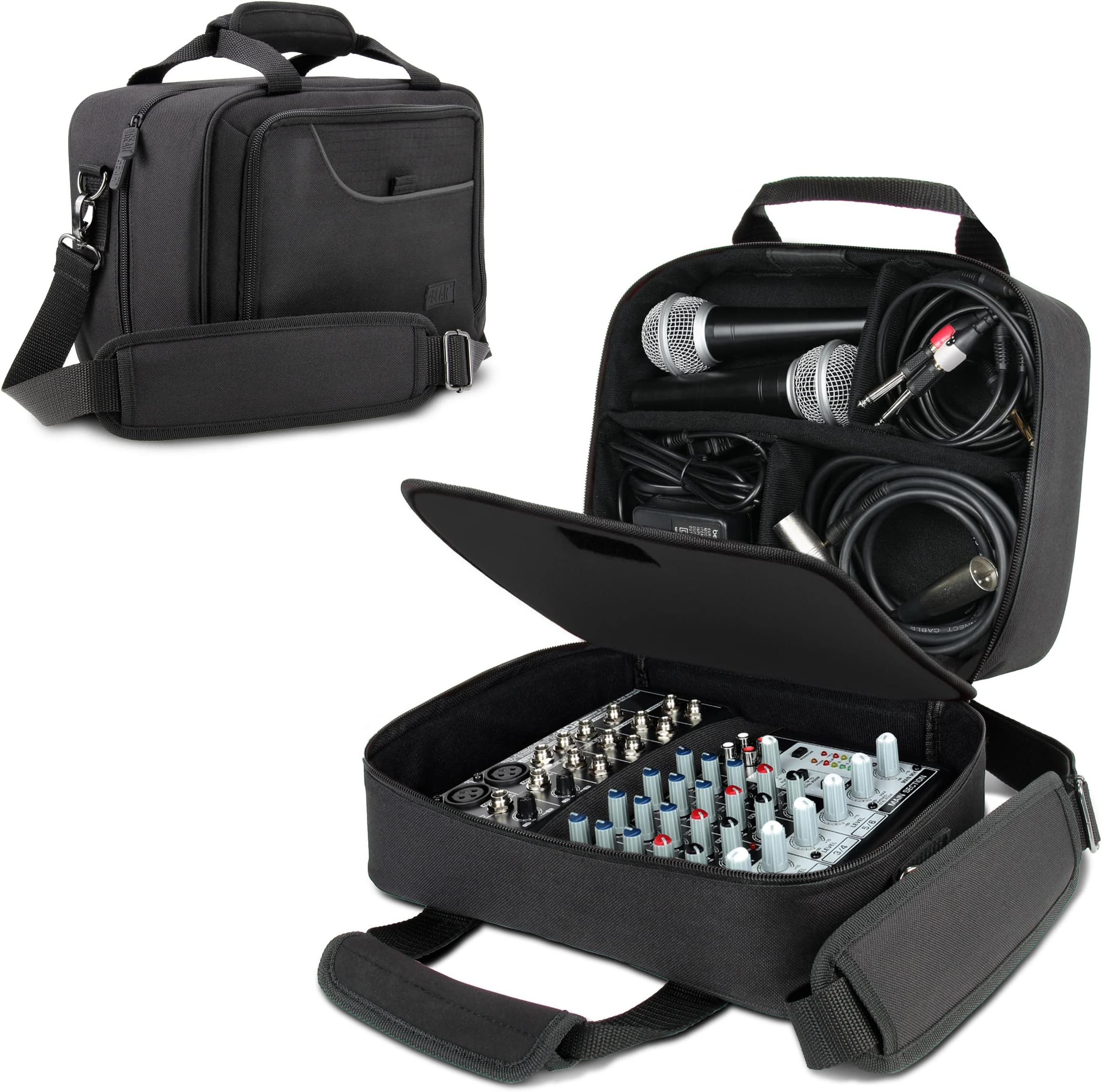 USA Gear DJ Mixer Case - Compact Audio Channel Mixer Bag with Accessory Storage for Microphones, Cables - Fits APC Mini MK2, Roland P-6, Yamaha MG06x, Behringer Xenyx 802, Q802USB & more (Black)
