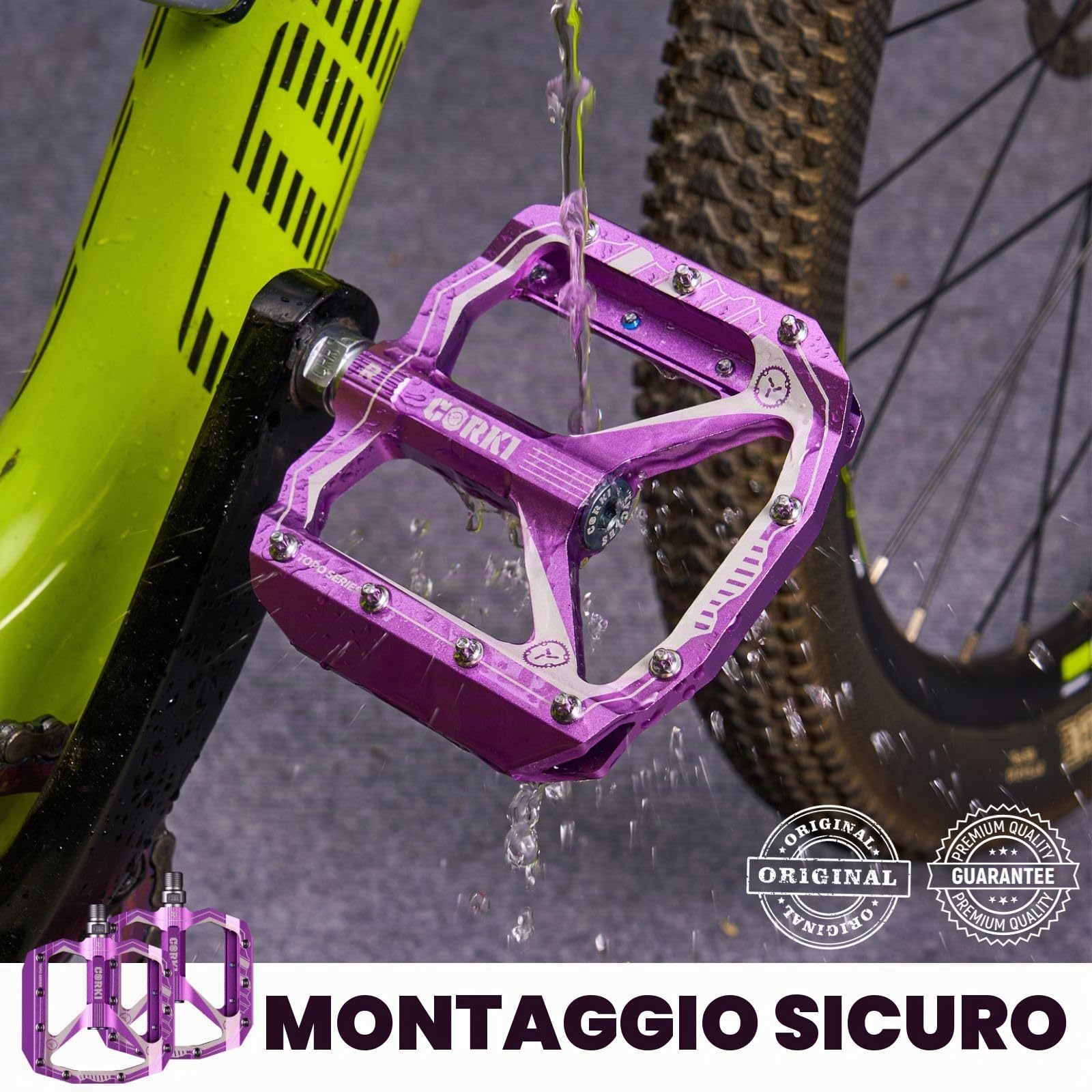 Corki Cycles Pedali piatti extra large per mountain bike, pedali per MTB in lega di alluminio, pedali con piattaforma larga 4" - 9/16"