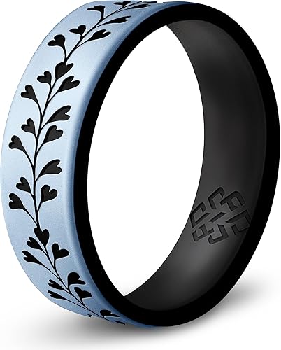 Miniatura 10 de Knot Theory Anillo de silicona en filigrana, floral, corazones o laurel, grabado de doble capa, para actividades deportivas, ajuste cómodo y