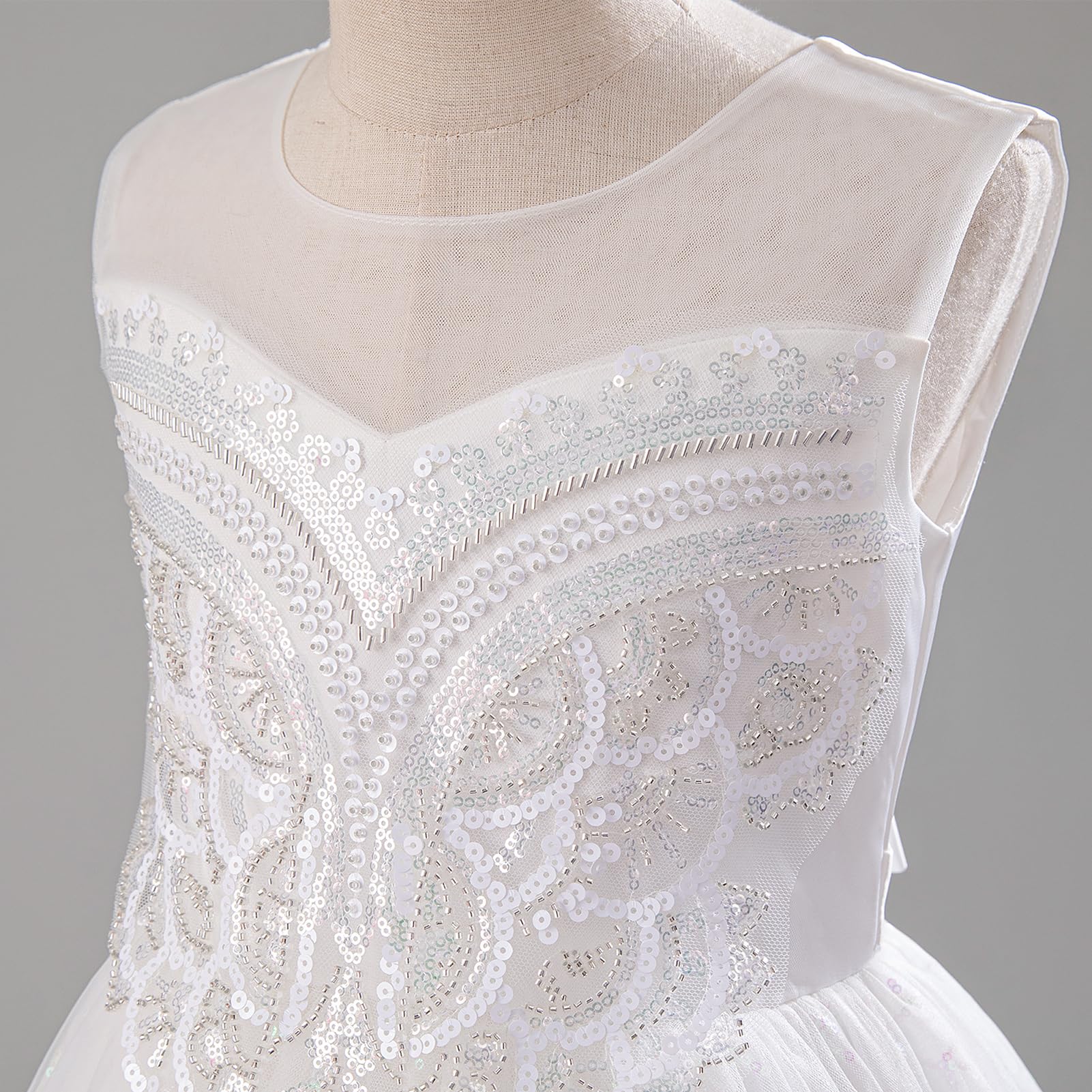 IBAKOM Festliche Kleider Mädchen: Prinzessin Kleid für Hochzeit Blumenmädchenkleid Brautjungfernkleider- A-Linie Sommerkleider Kommunionkleid Geburtstag Abendkleid Ballkleid Lang