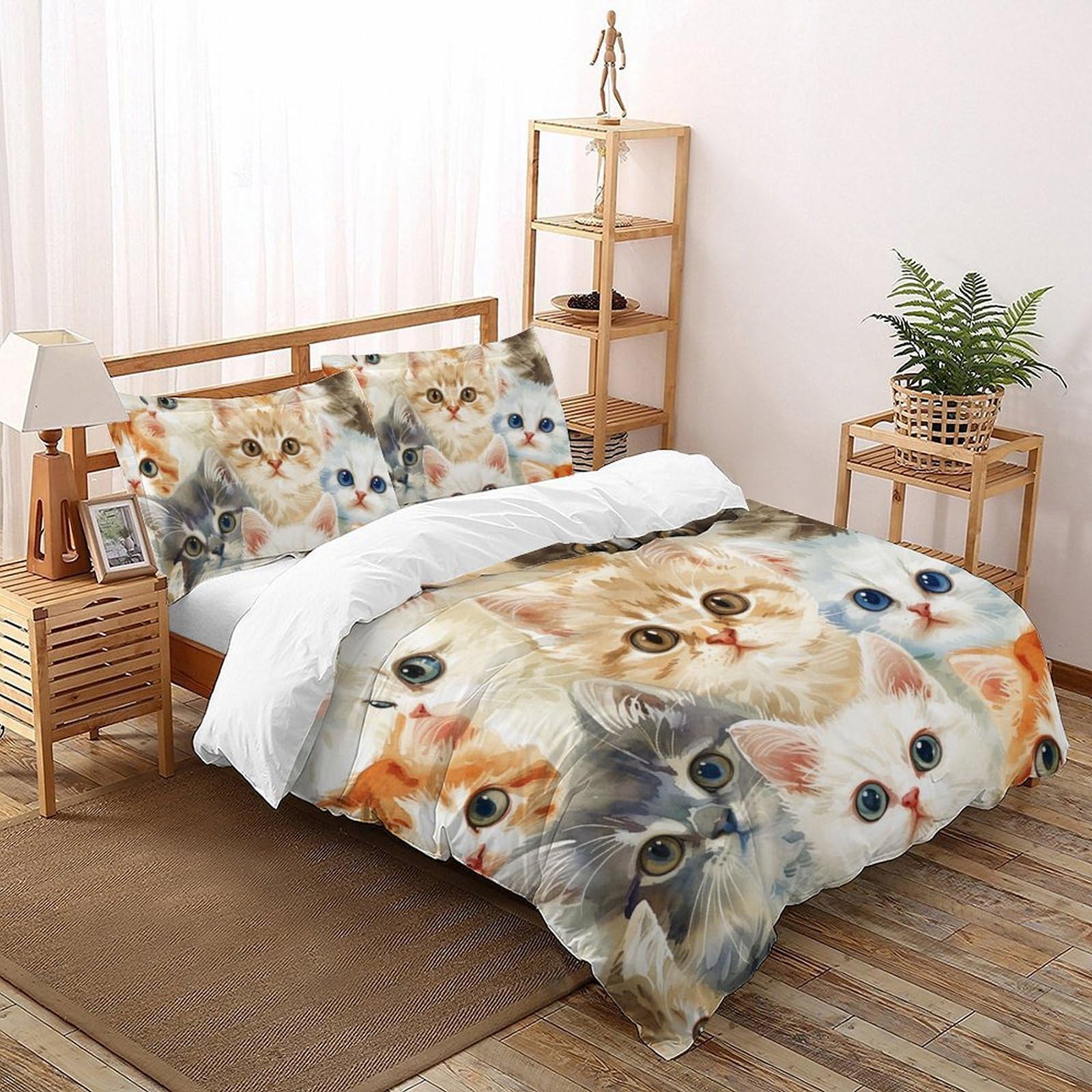 Housses de couette 3D enfants chat faciles d'entretien pour lit deux personnes