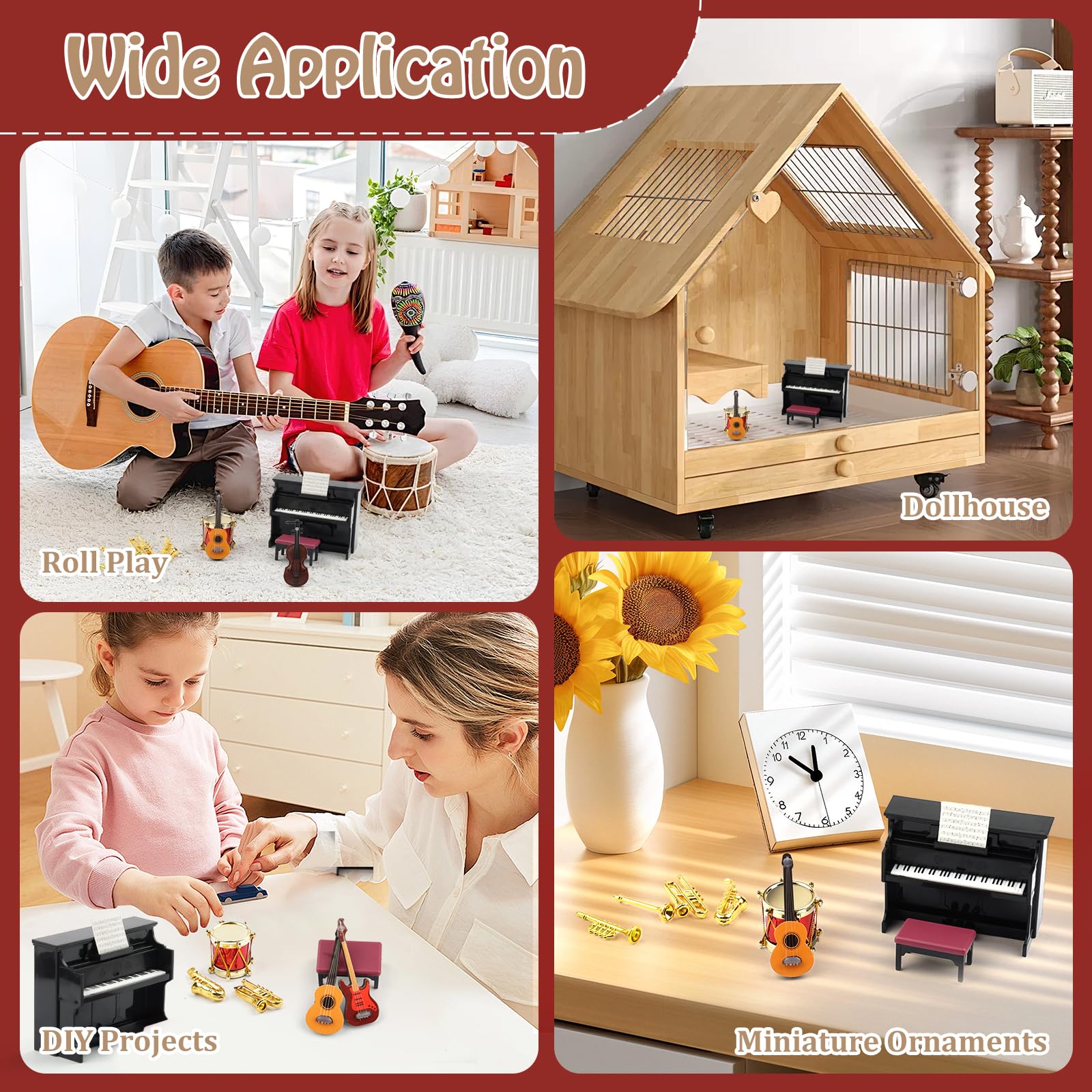 Lot De 11 Instruments Miniatures 1:12 – Piano, Guitare, Trompette – Maison De Poupée