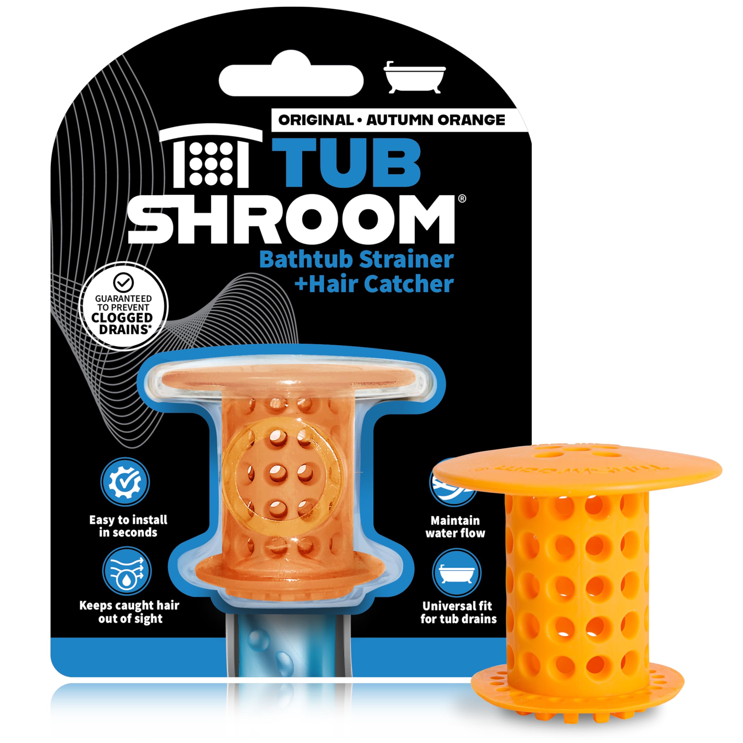 TubShroom Tub Drain Protector Hair Catcher Strainer Snare Silicone Orange Standard