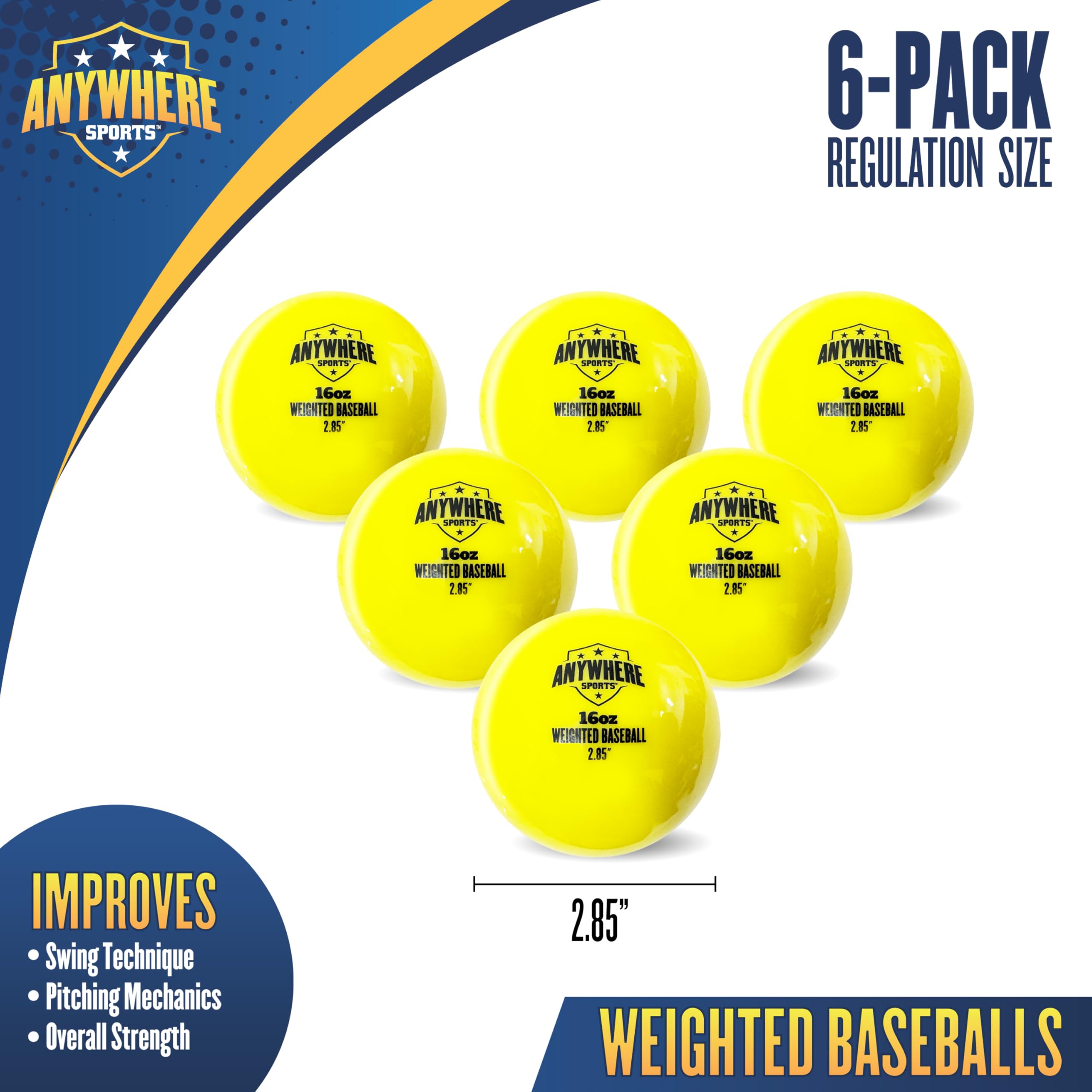 Anywhere Sports Pelotas de béisbol de entrenamiento con peso de 16 onzas, golpear y lanzar para todos los niveles de habilidad, mejora la potencia y la mecánica con pelotas de entrenamiento de béisbol