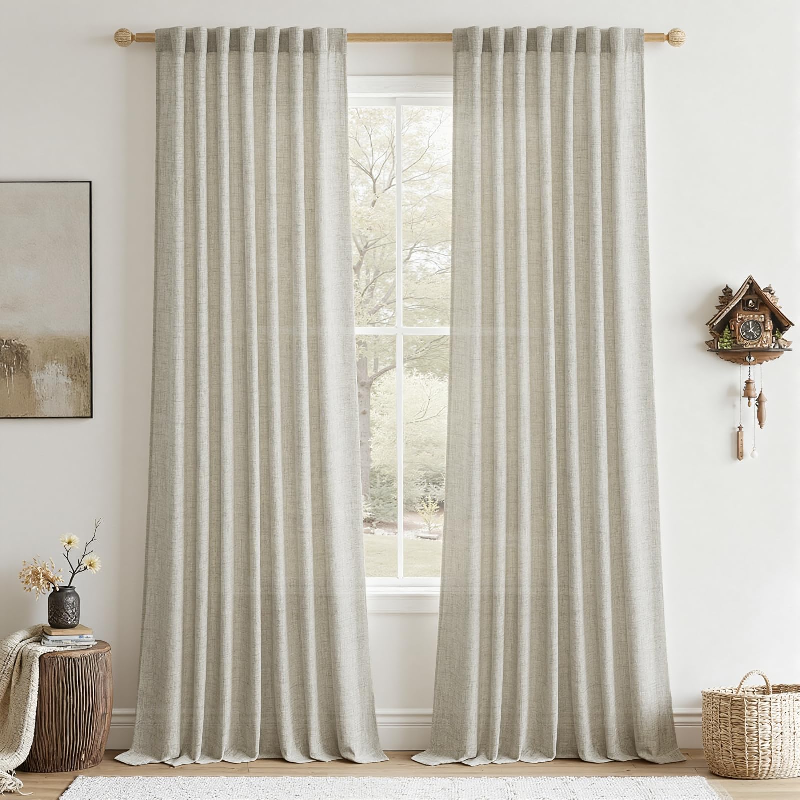 CUTEWIND Gardinen Leinenoptik Vorhang mit Kräuselband Halbtransparent Vorhänge Wohnzimmer Schlafzimmer Kinderzimmer Modern