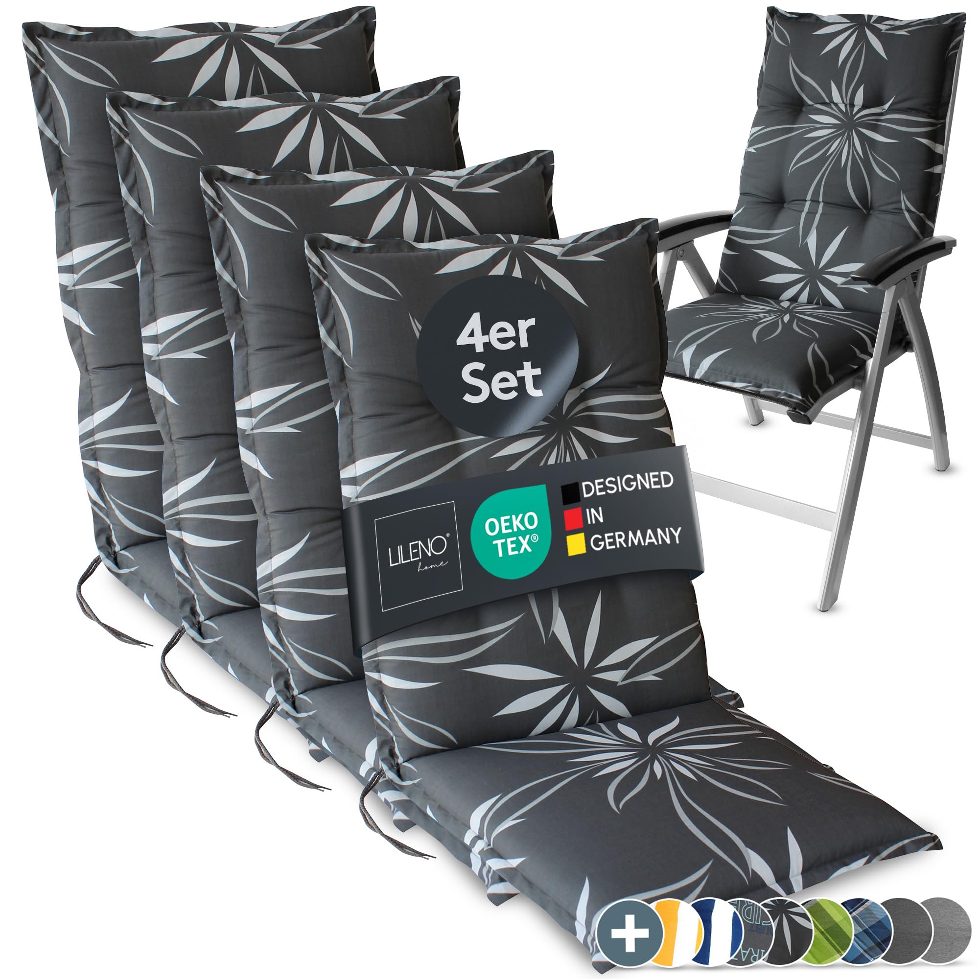 LILENO HOME Gartenstuhl Auflagen - Bequeme Liegen als Sitzauflagen für Gartenmöbel - Stuhlkissen für Gartenstühle und Klappstühle Flor