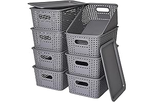 Plastic Storage Baskets with Lid for Office