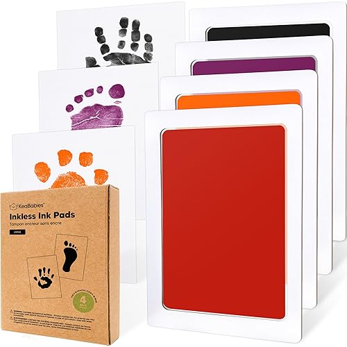 Miniatura 33 de Paquete de 4 - Kit de huellas de manos y pies de bebé sin tinta - Almohadilla de tinta sin desorden para recuerdos de recién nacidos, Kit de huellas