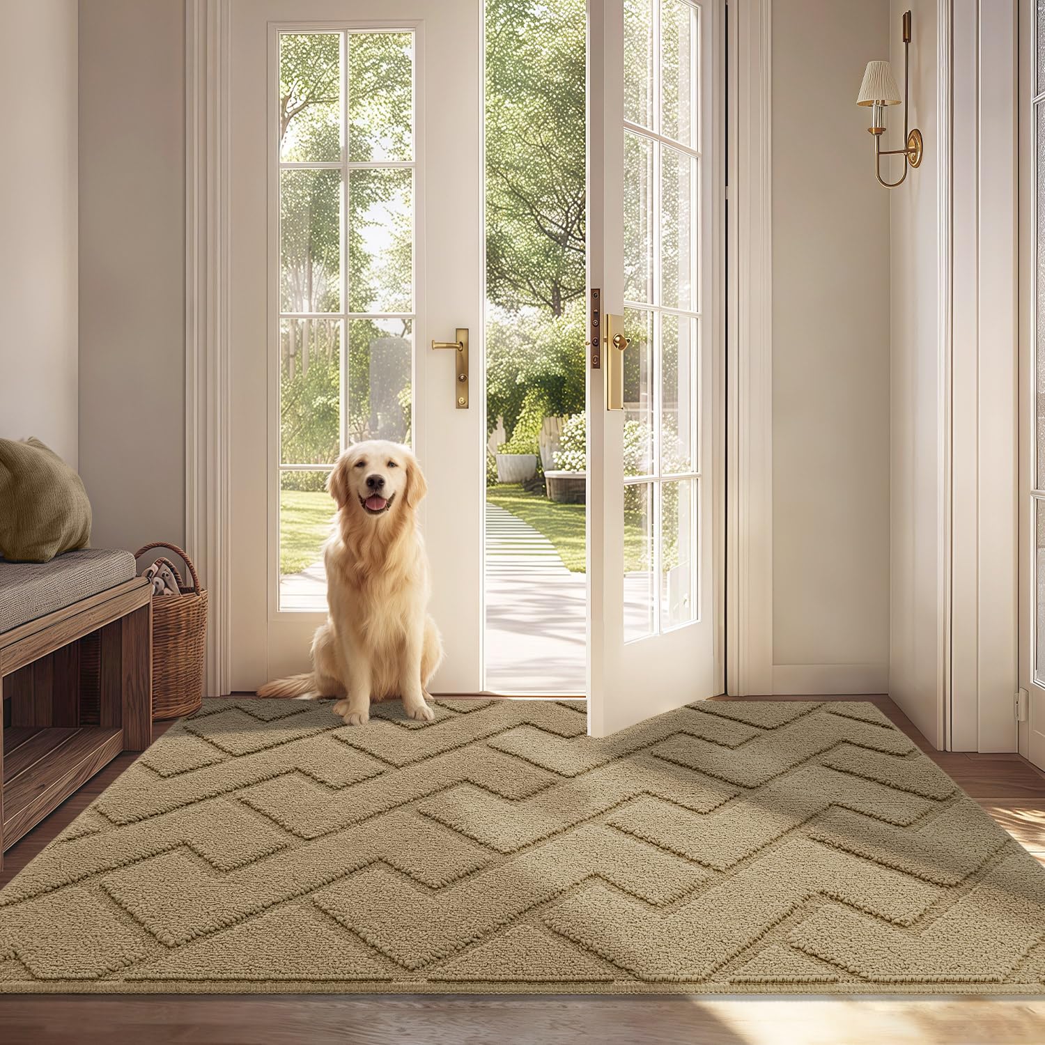 Biscpro Door Mat, 80x120cm DoorMat Indoor Washable, Doormat Indoor Dirt Trapper Non-slip,Absorbent Inside Entrance Rug Mat for Entryway,Patio,Garden,Laundry Room,Pets - Beige