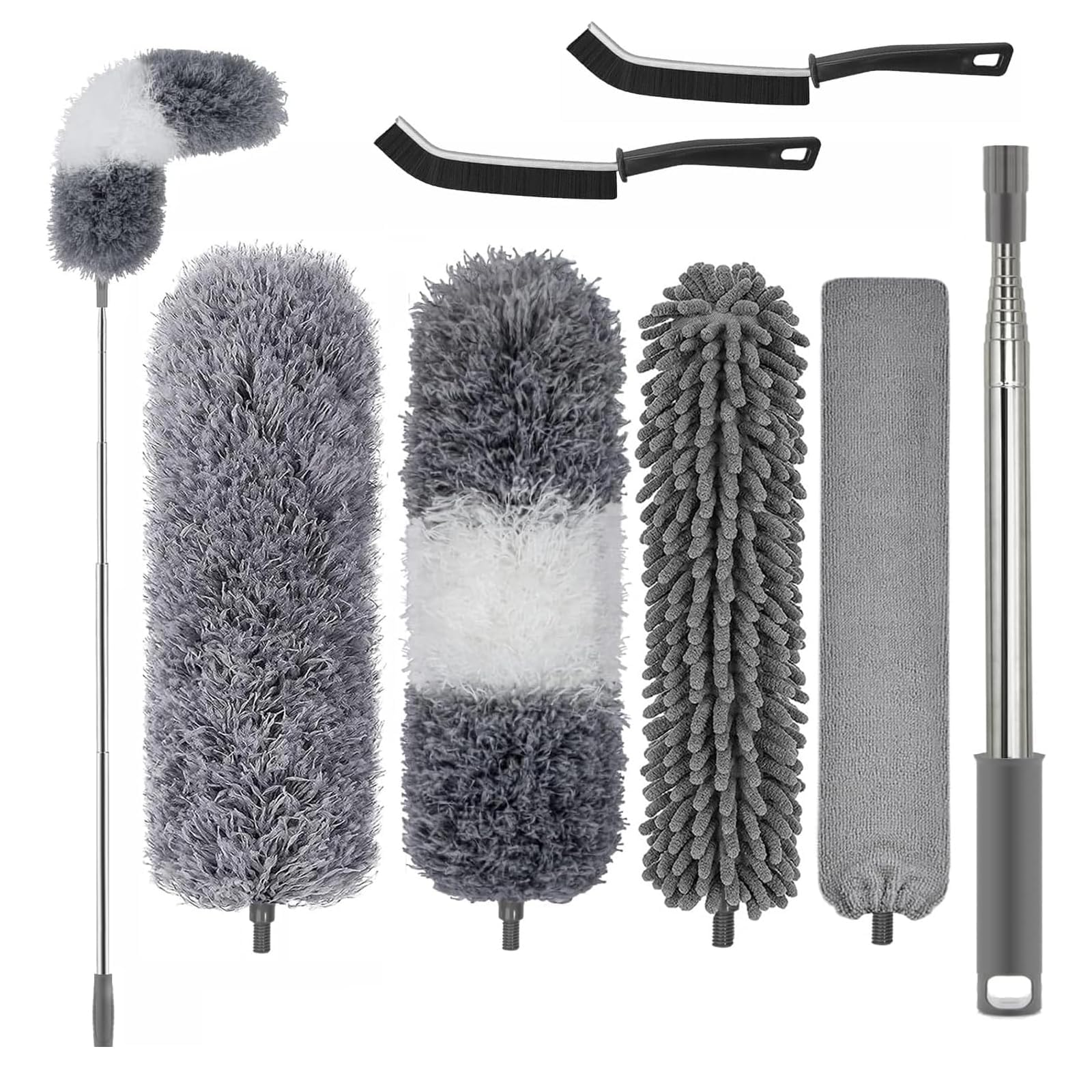 Staubwedel Teleskop Waschbar Mikrofaser Duster Lang Ausziehbar Bis 254cm,7 Stück Staubwedel Lang Ausziehbar,Staubmagnet Verbiegbare Staubfänger Spinnenwebenentferner für hohe Decken Deckenventilator