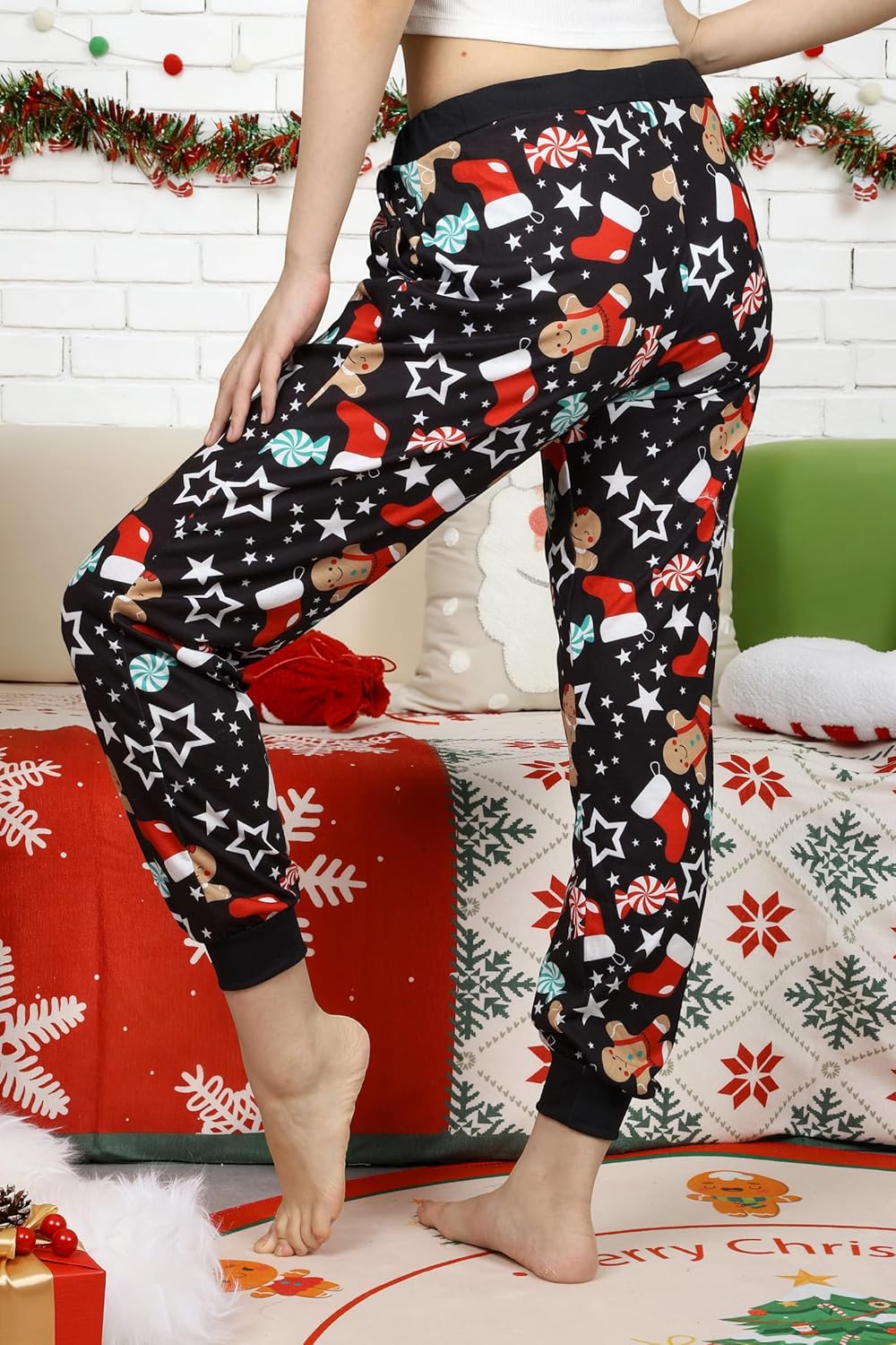 Christmas Ugly Pants for Women Drawstring Xmas Pajamas Bottoms with Pocket S-XL - Image 2