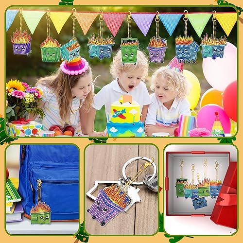 Miniatura 6 de Remuuly 15 llaveros de pintura de diamante con temática de fuego 5D, llavero de fuego de bricolaje con diamantes suministros de arte de diamantes,